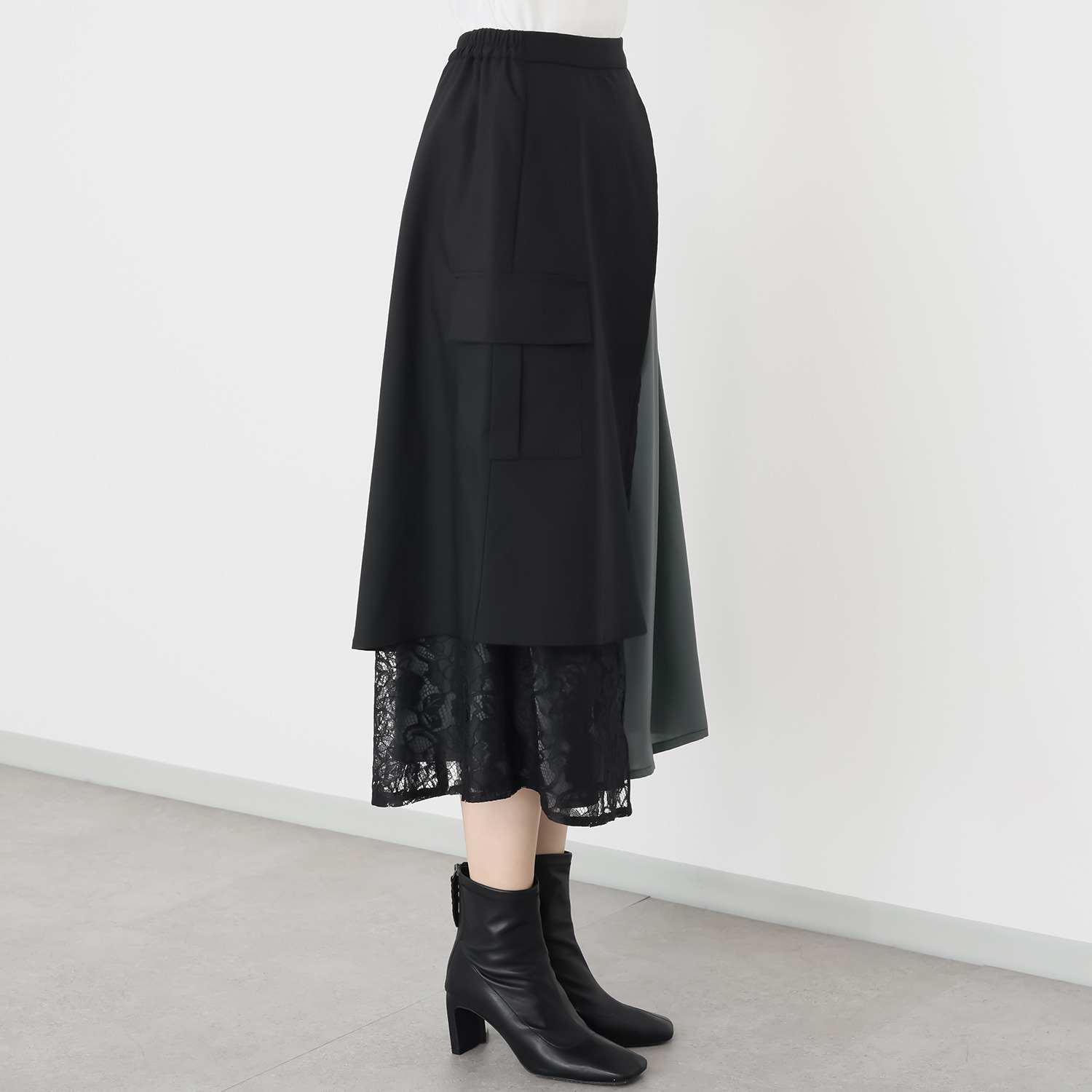 ヨウゾウカタブキ レース×サテン切替 レイヤードスカート