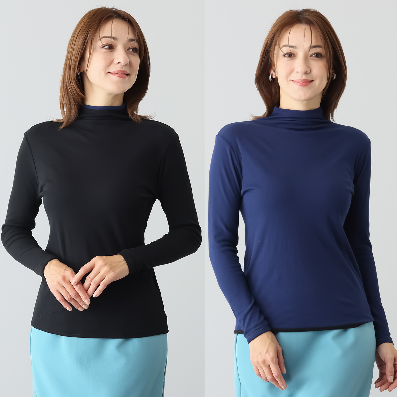 天使の綿シフォン モックネック リバーシブル 二重長袖プルオーバー