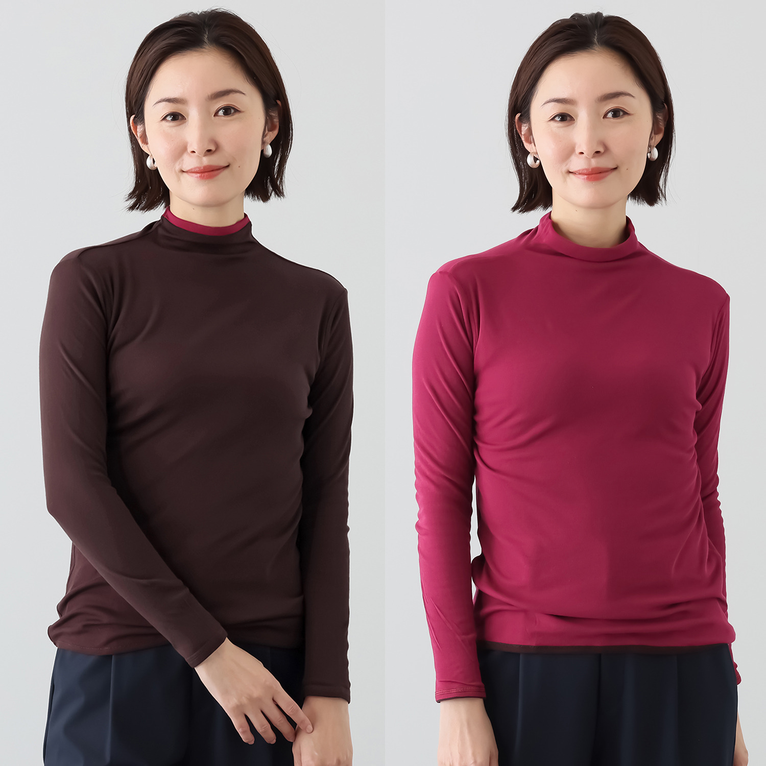 天使の綿シフォン モックネック リバーシブル 二重長袖プルオーバー