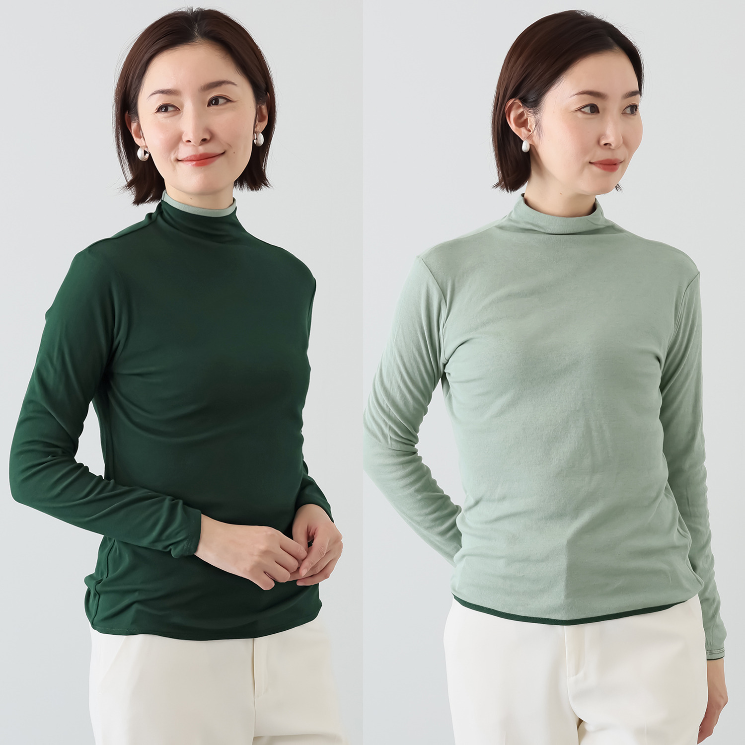 天使の綿シフォン モックネック リバーシブル 二重長袖プルオーバー