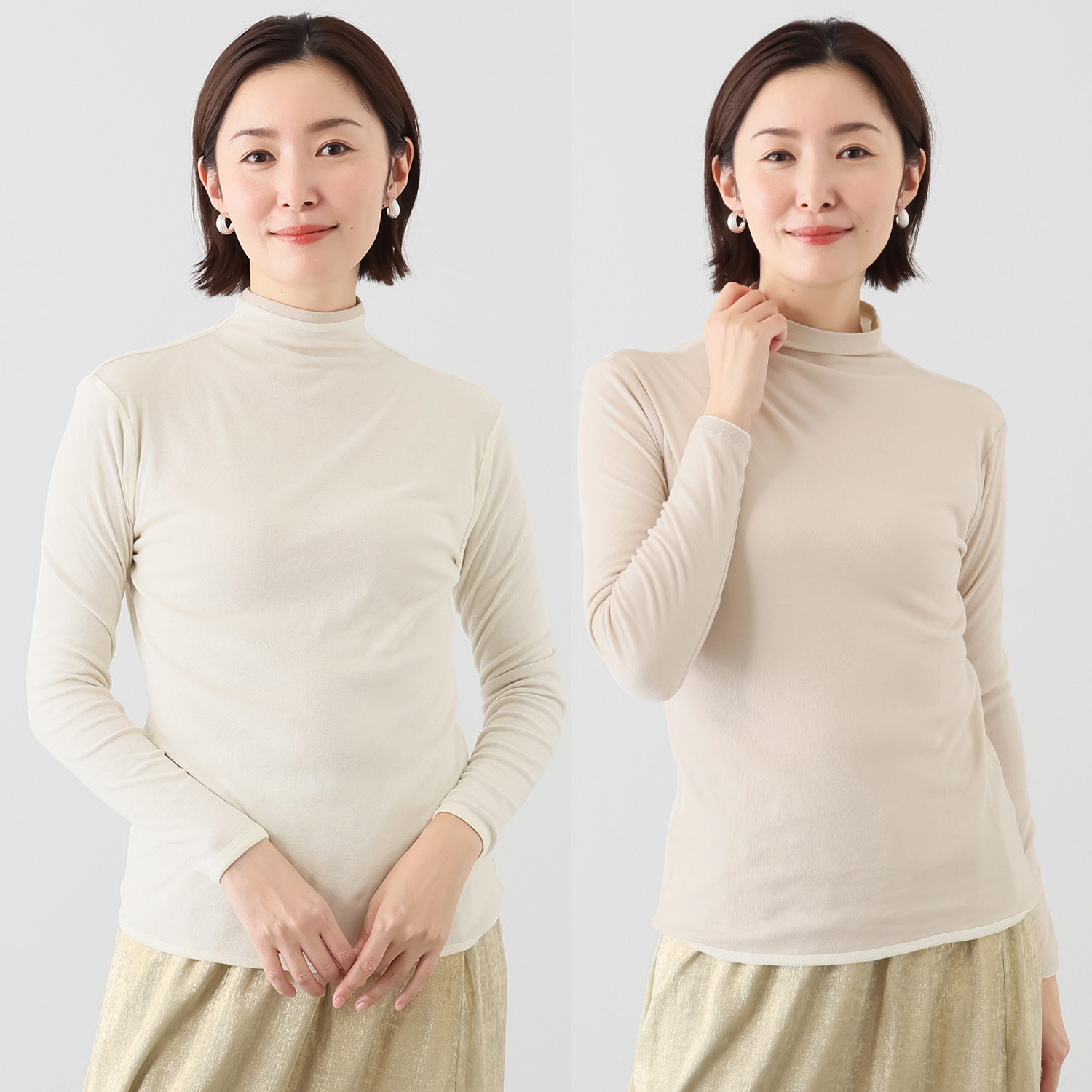 天使の綿シフォン モックネック リバーシブル 二重長袖プルオーバー