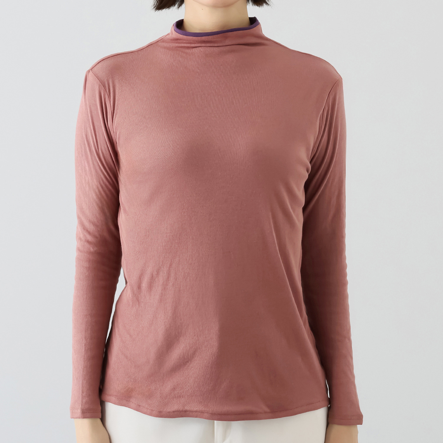 天使の綿シフォン モックネック リバーシブル 二重長袖プルオーバー