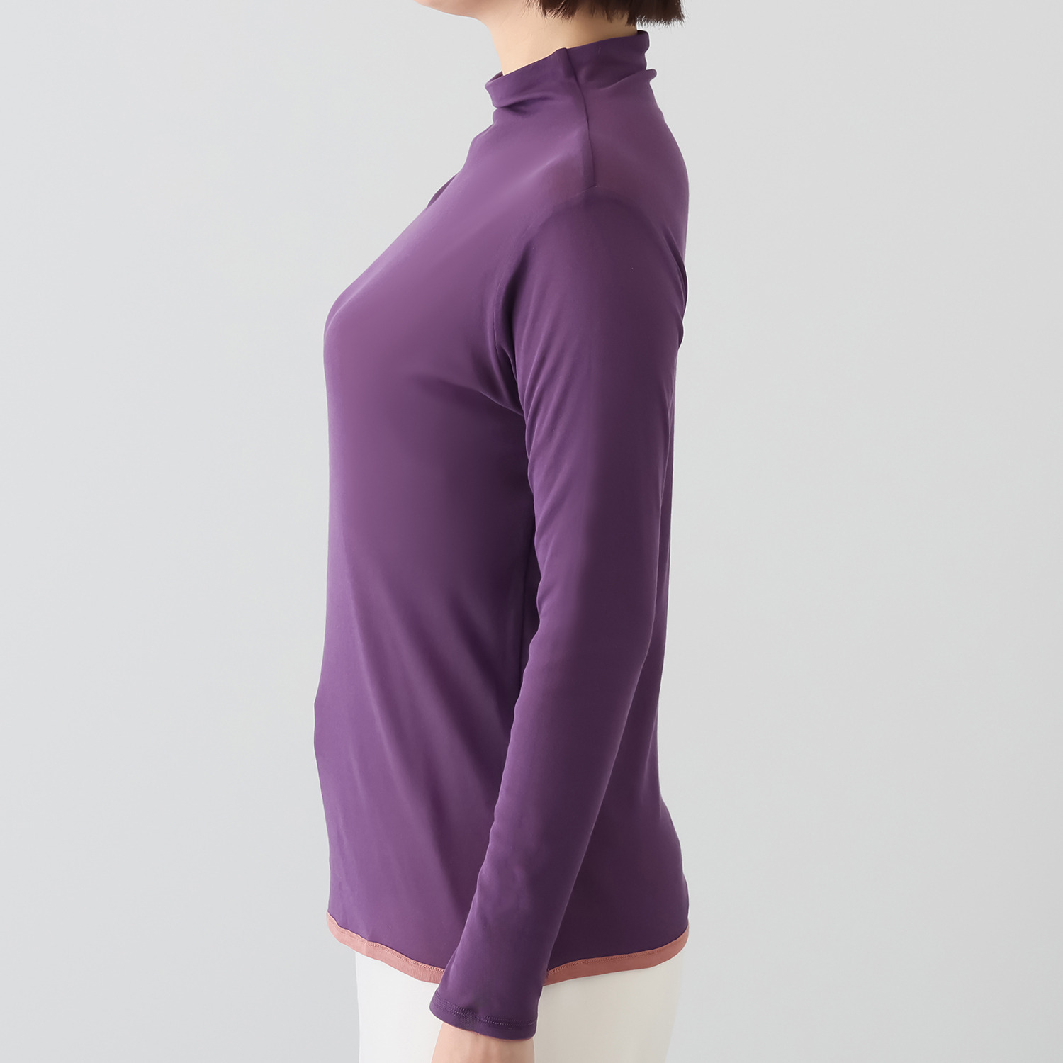 天使の綿シフォン モックネック リバーシブル 二重長袖プルオーバー