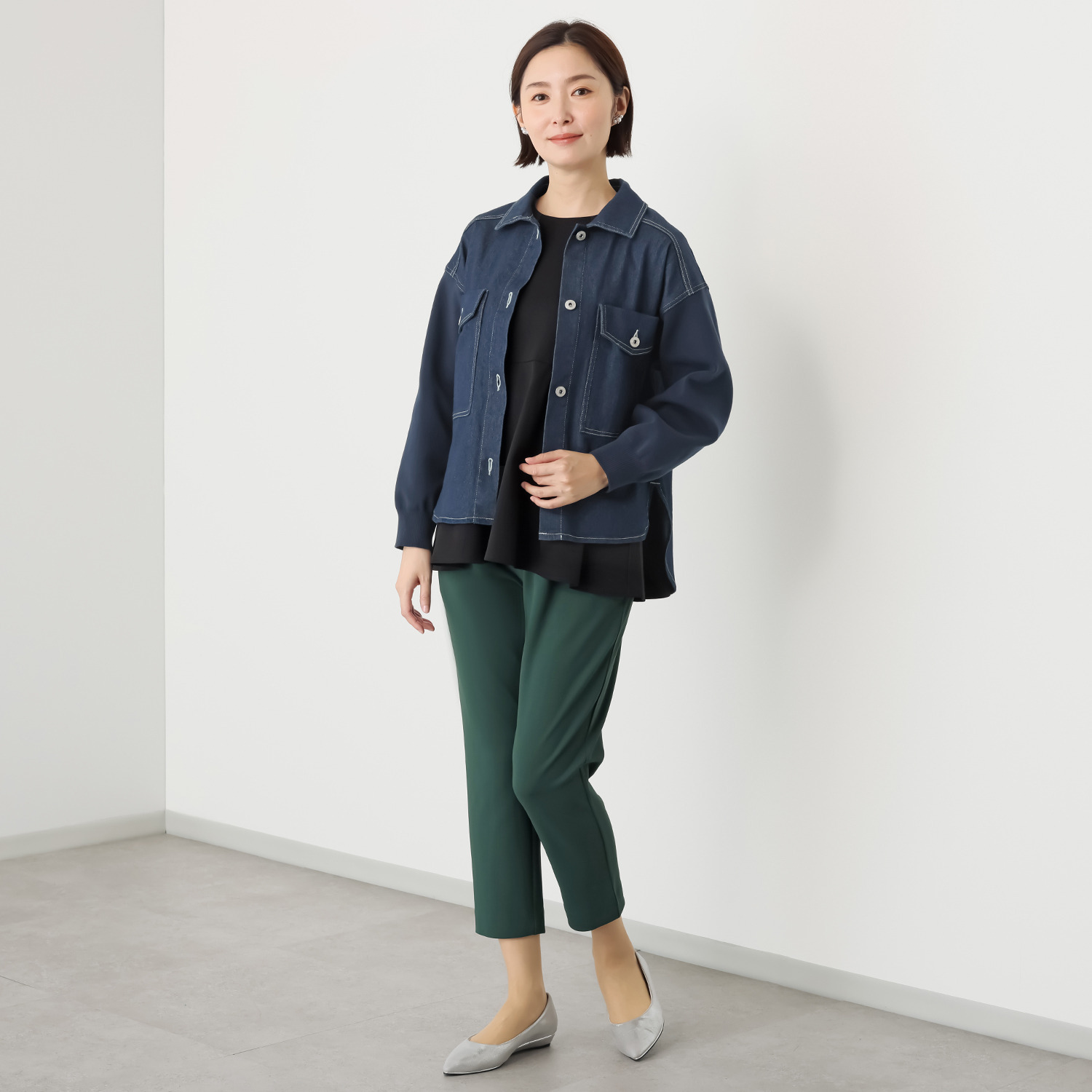 イシカワラボ★ヒトミ ストレッチデニム ニットスリーブアクセント Ｇジャン風ジャケット