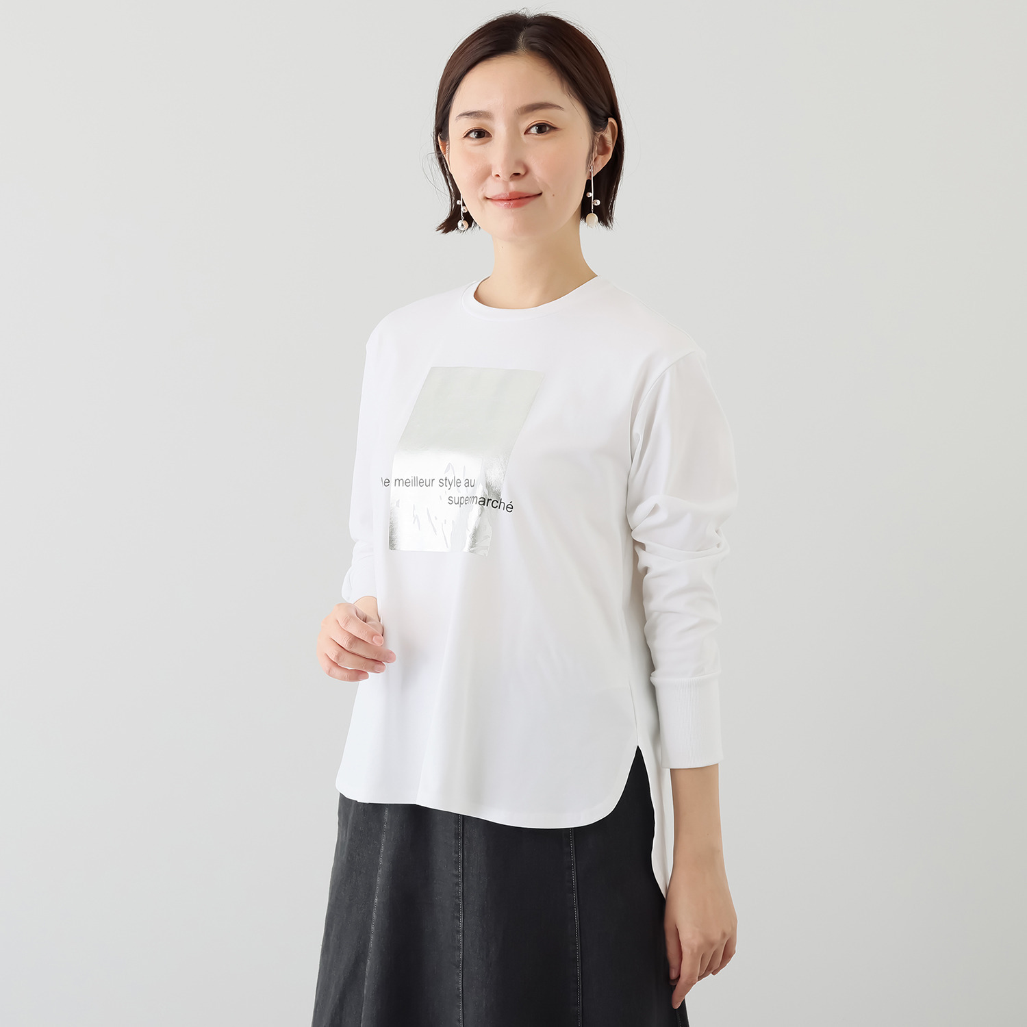 イシカワラボ★ヒトミ ソフトライトポンチ 箔プリントアクセント プルオーバー