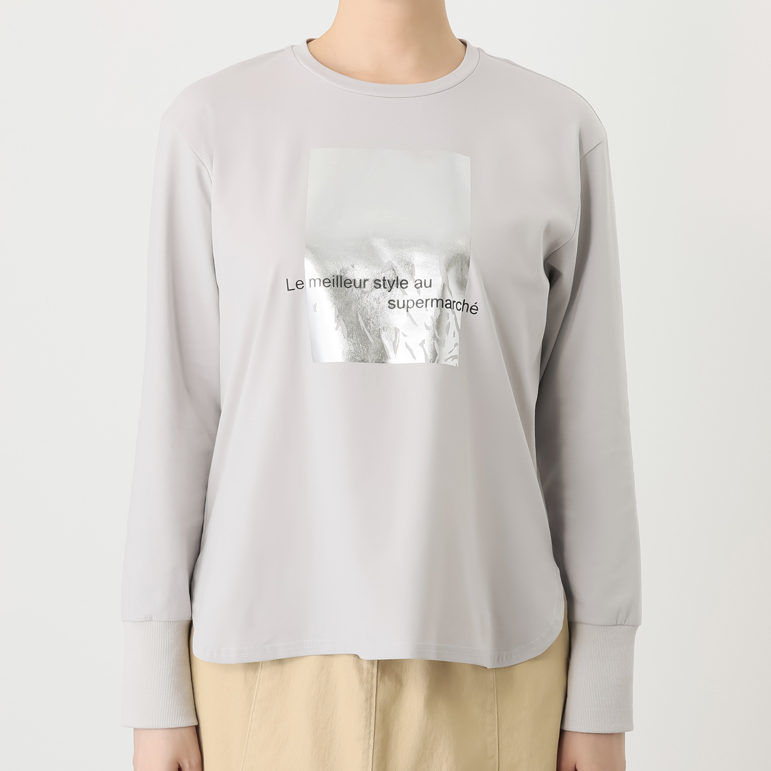 イシカワラボ★ヒトミ ソフトライトポンチ 箔プリントアクセント プルオーバー