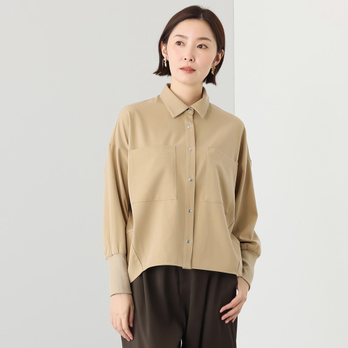 イシカワラボ★ヒトミ ストレッチツイル 袖リブアクセント 羽織りシャツ イシカワラボ★ヒトミ ストレッチツイル 袖リブアクセント 羽織りシャツ