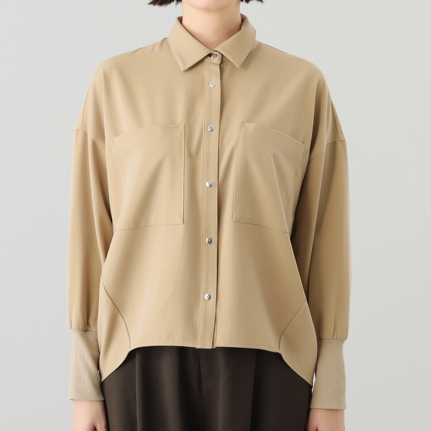 イシカワラボ★ヒトミ ストレッチツイル 袖リブアクセント 羽織りシャツ