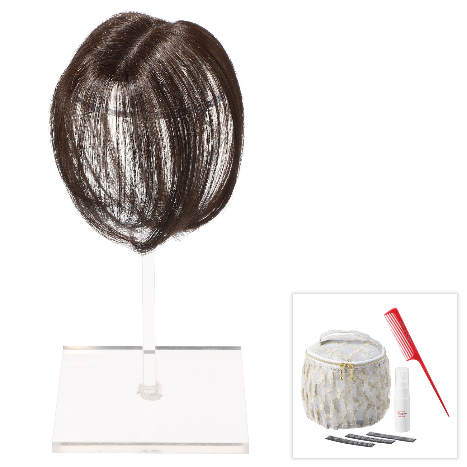 ぺスカ ビューティーサロン発 クリップ不要！白髪特化型 簡単キレイボリューム演出 ポイントウィッグ “チャチャ”＜ショート＞ ケアスプレー＆ コーム＆ポーチ付きセット