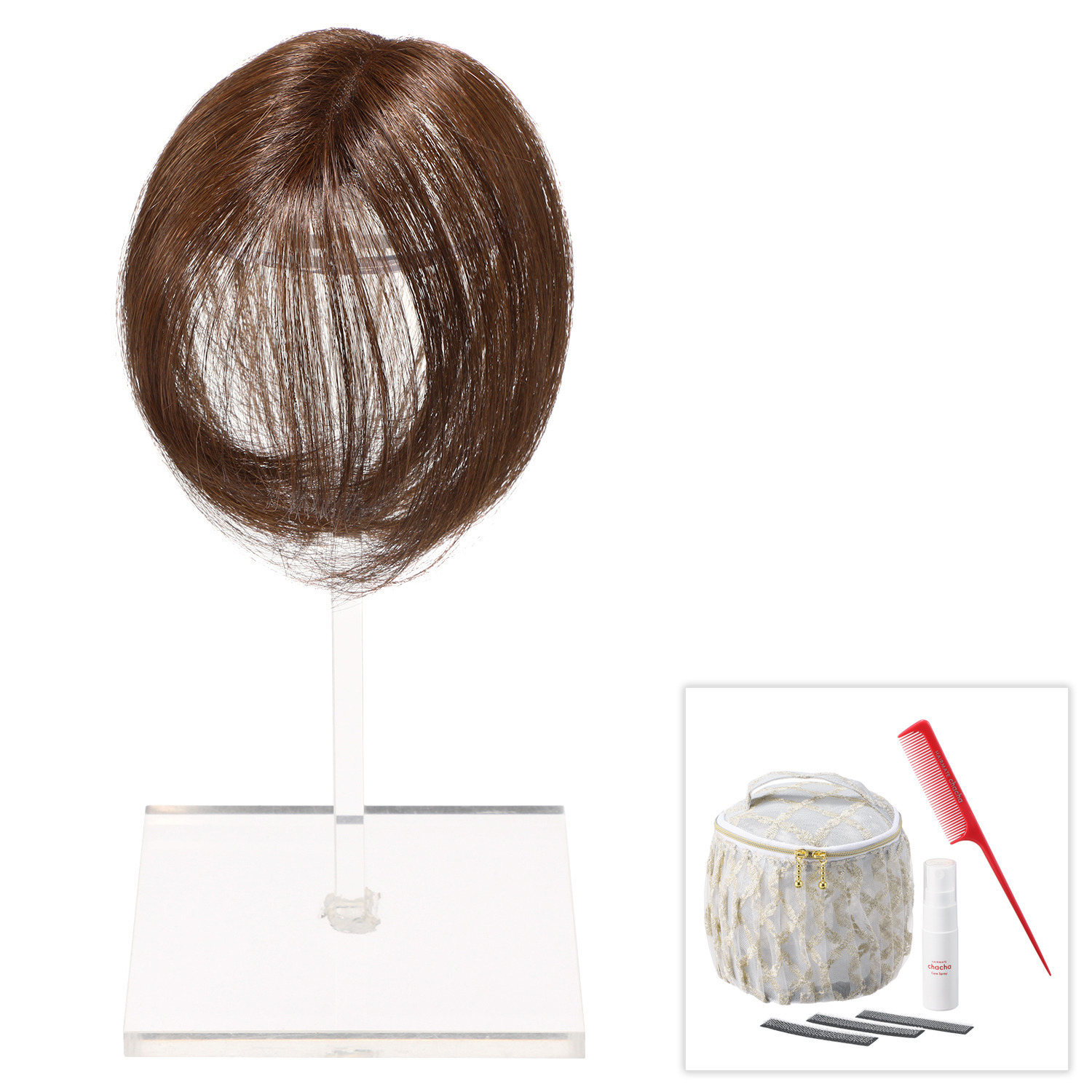 ぺスカ ビューティーサロン発 クリップ不要！白髪特化型 簡単キレイボリューム演出 ポイントウィッグ “チャチャ”＜ショート＞ ケアスプレー＆ コーム＆ポーチ付きセット