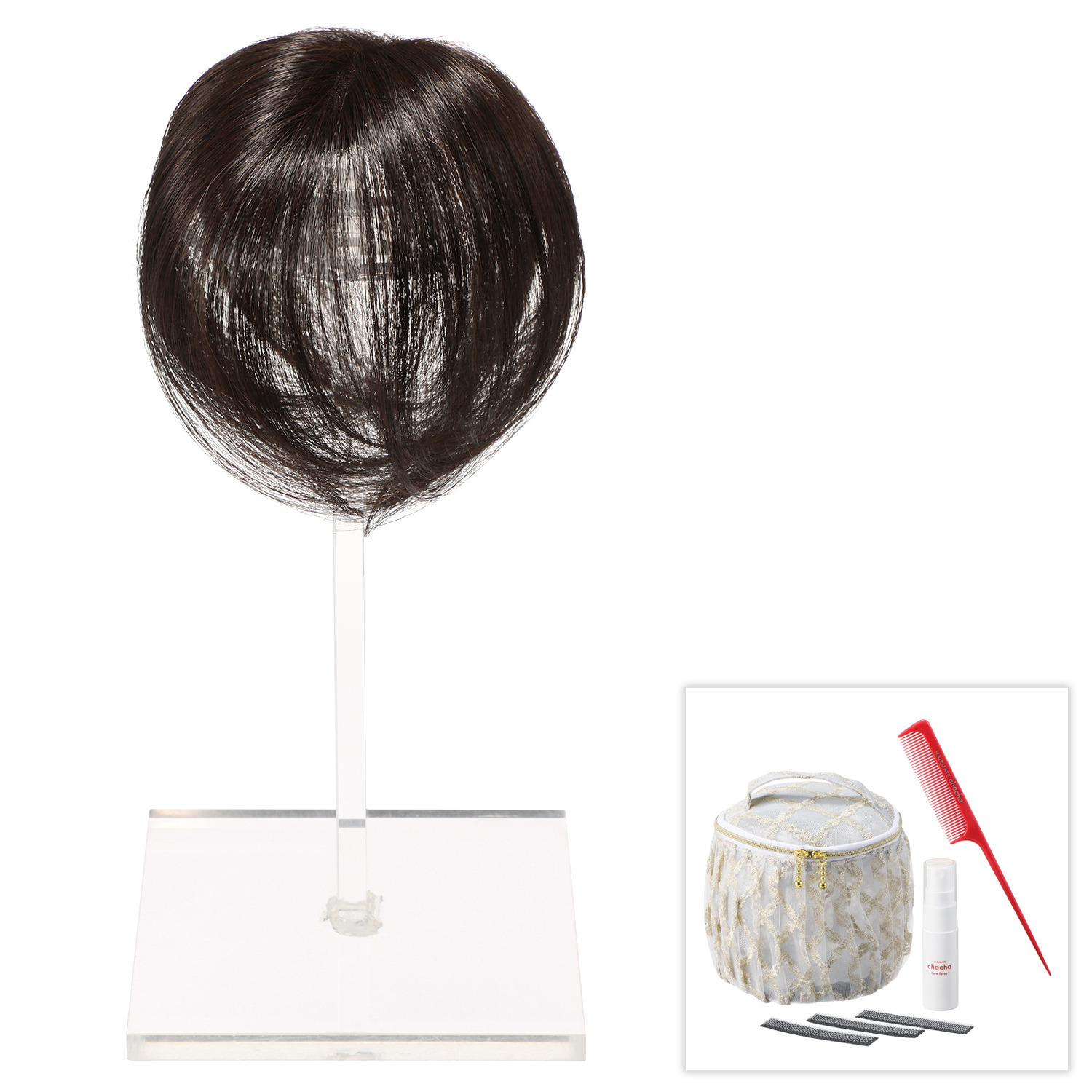 ぺスカ ビューティーサロン発 クリップ不要！白髪特化型 簡単キレイボリューム演出 ポイントウィッグ “チャチャ”＜ショート＞ ケアスプレー＆ コーム＆ポーチ付きセット