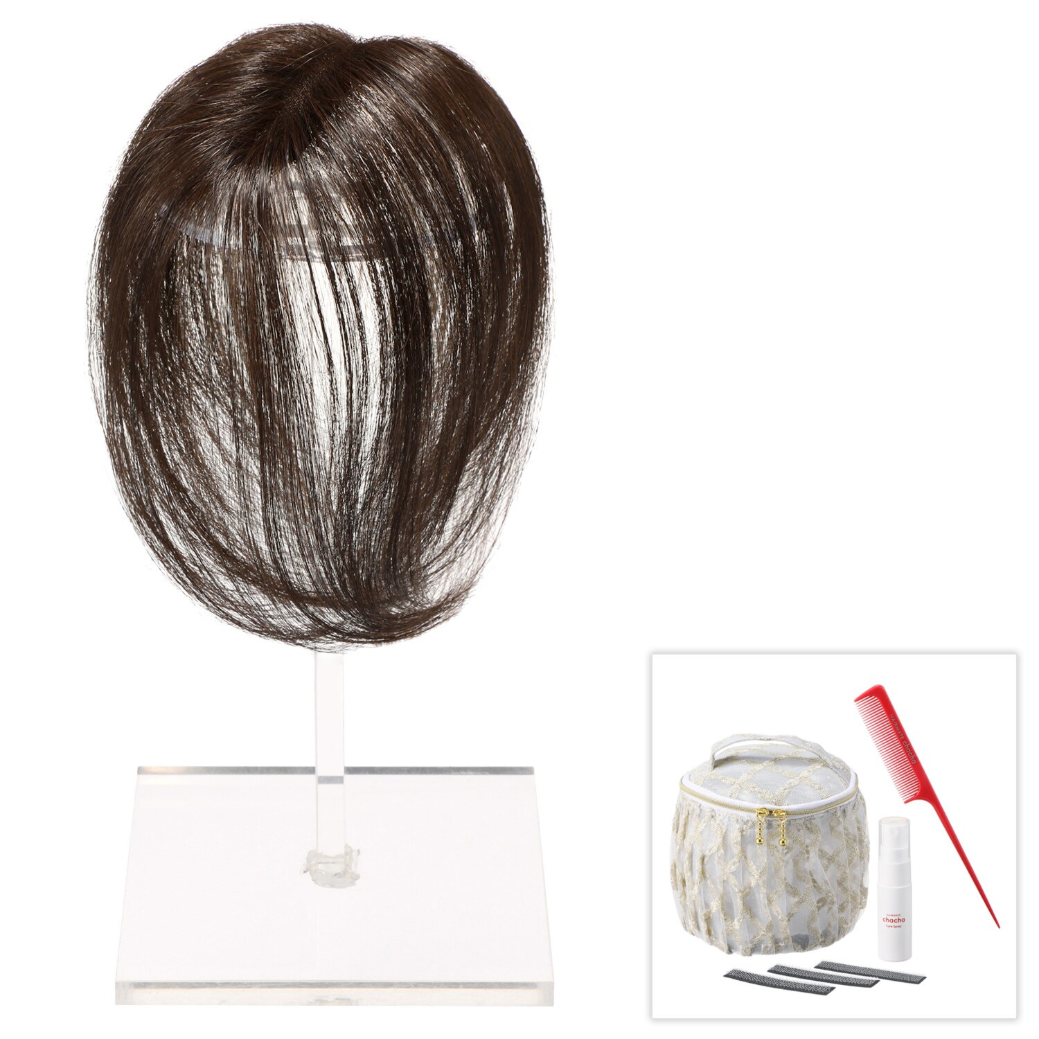 ぺスカ ビューティーサロン発 クリップ不要！白髪特化型 簡単キレイボリューム演出 ポイントウィッグ “チャチャ”＜ロング＞ ケアスプレー＆ コーム＆ポーチ付きセット