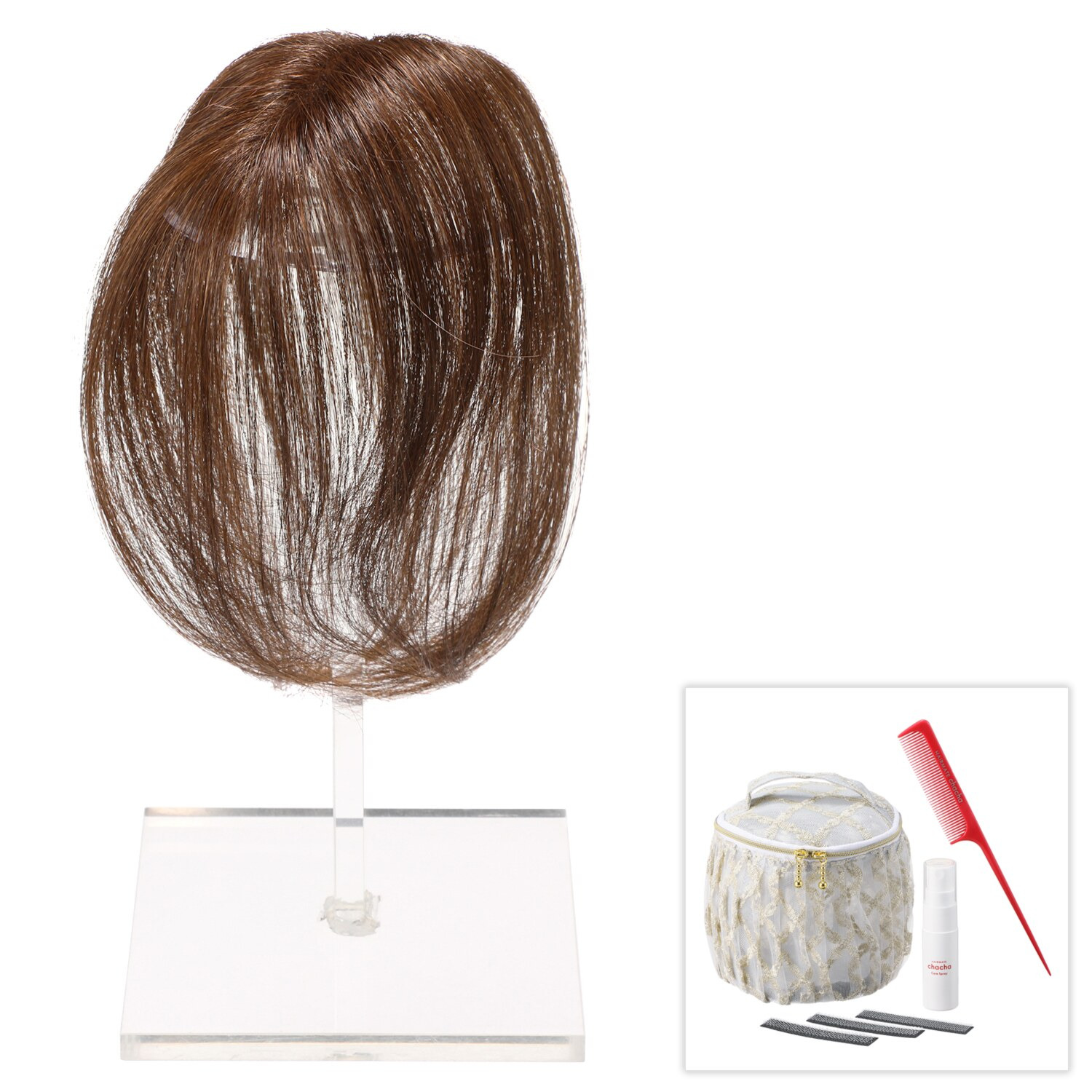 ぺスカ ビューティーサロン発 クリップ不要！白髪特化型 簡単キレイボリューム演出 ポイントウィッグ “チャチャ”＜ロング＞ ケアスプレー＆ コーム＆ポーチ付きセット