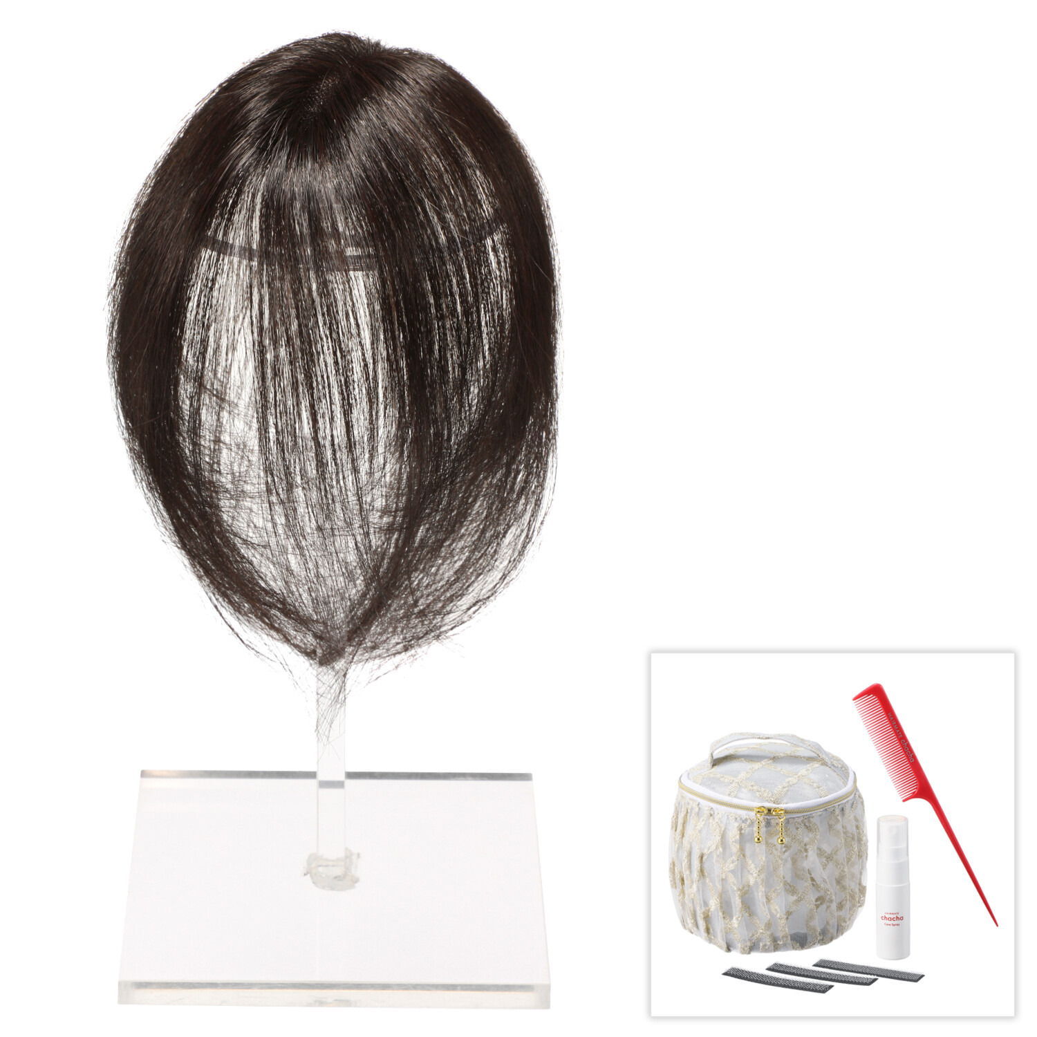 ぺスカ ビューティーサロン発 クリップ不要！白髪特化型 簡単キレイボリューム演出 ポイントウィッグ “チャチャ”＜ロング＞ ケアスプレー＆ コーム＆ポーチ付きセット