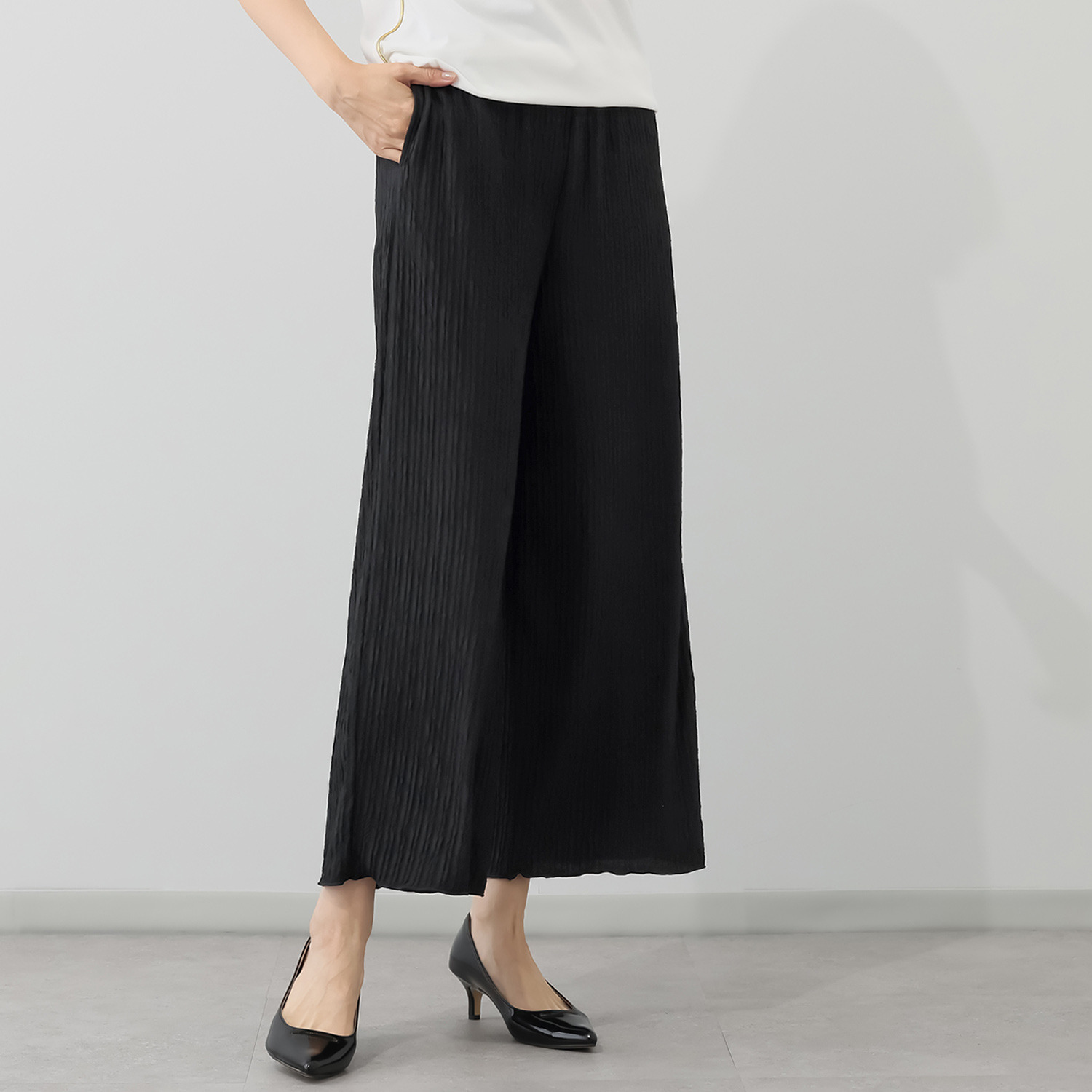 アンリック　オー　ブルー ふくれジャガード プリーツ見え セミワイドパンツ