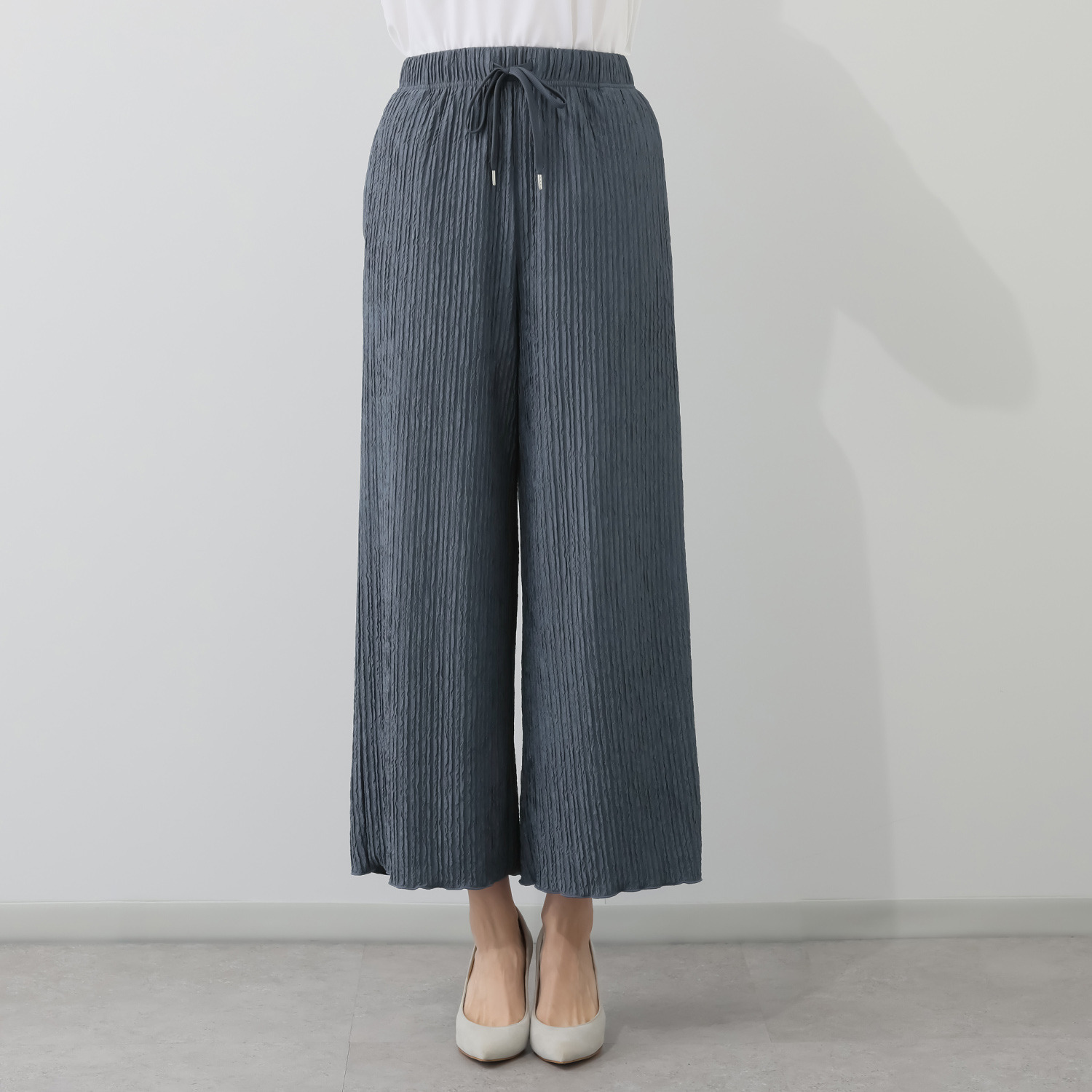 アンリック　オー　ブルー ふくれジャガード プリーツ見え セミワイドパンツ