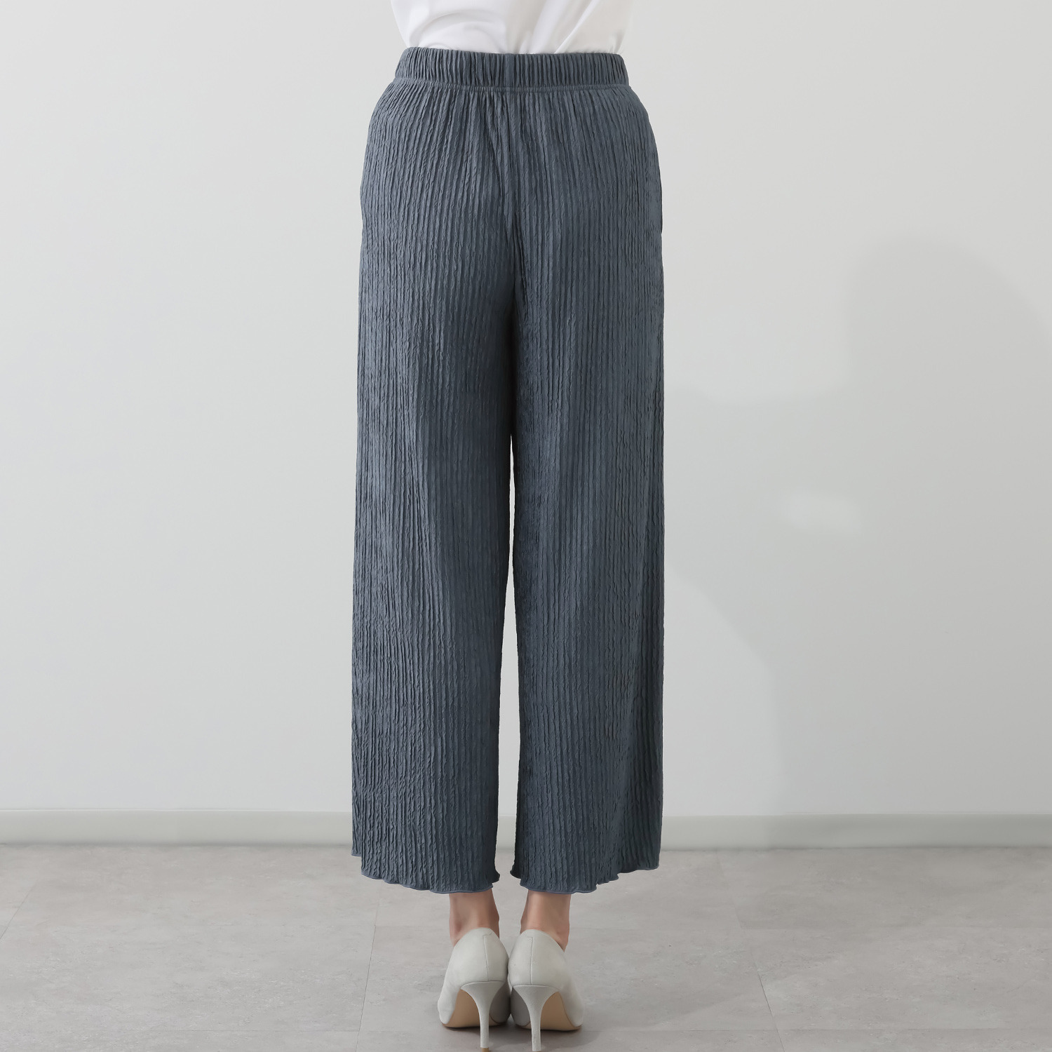 アンリック　オー　ブルー ふくれジャガード プリーツ見え セミワイドパンツ