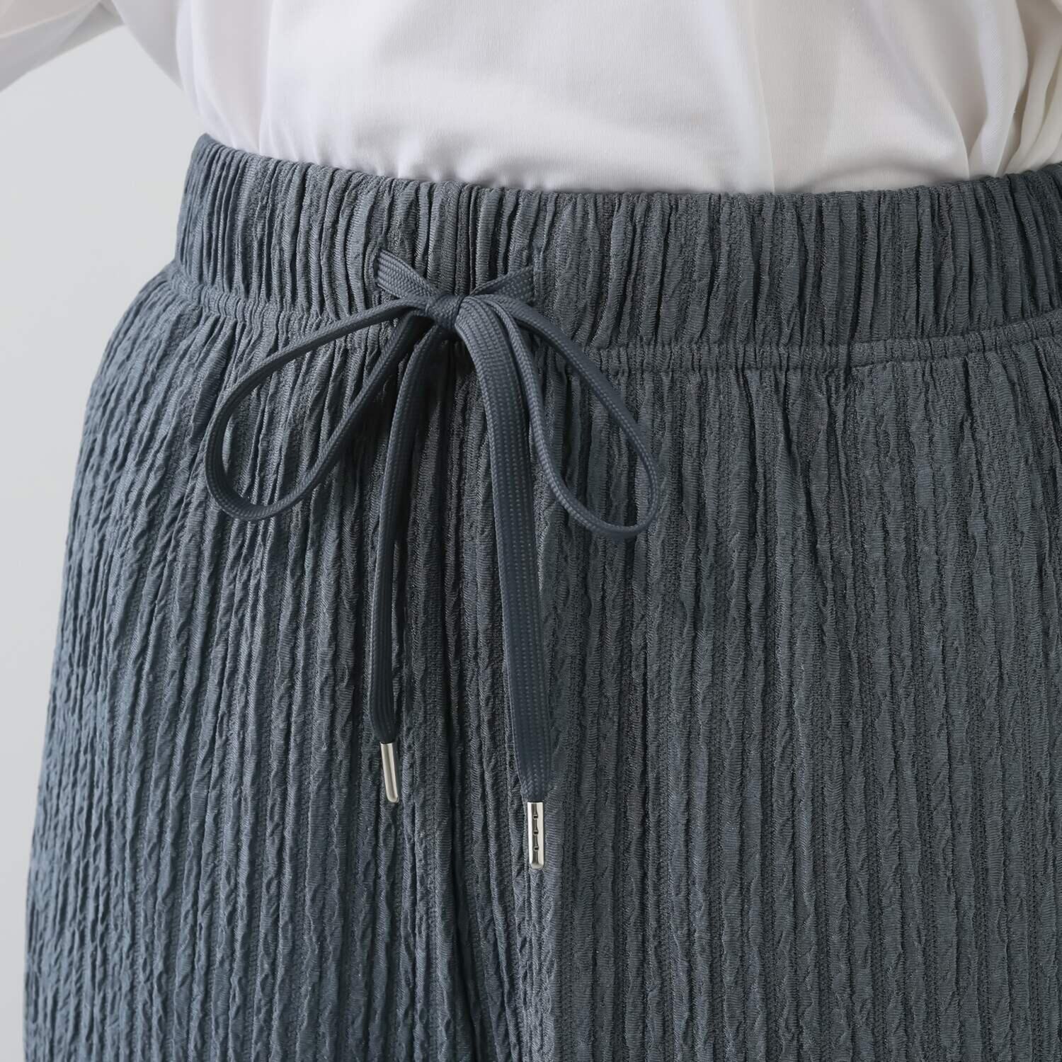 アンリック　オー　ブルー ふくれジャガード プリーツ見え セミワイドパンツ