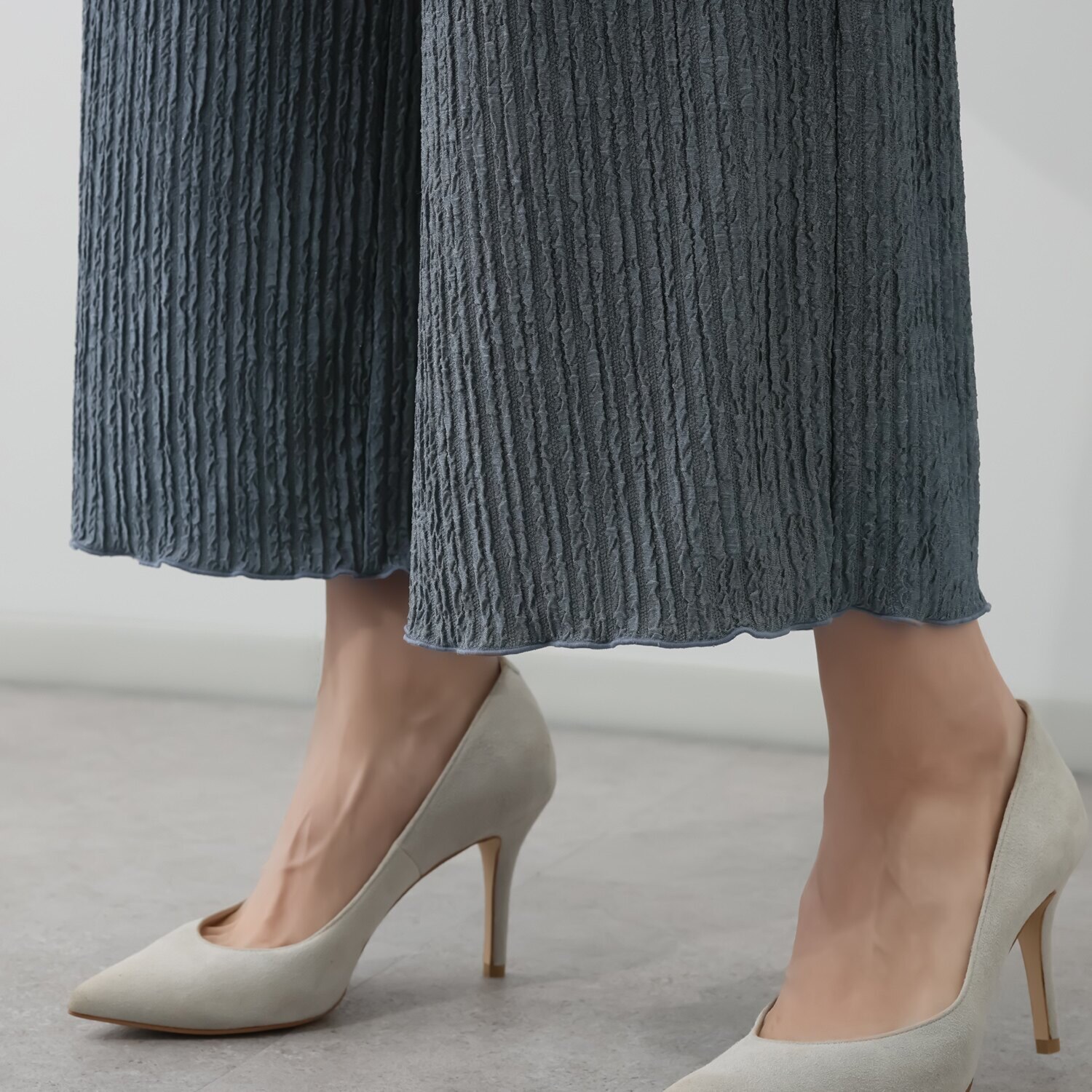 アンリック　オー　ブルー ふくれジャガード プリーツ見え セミワイドパンツ