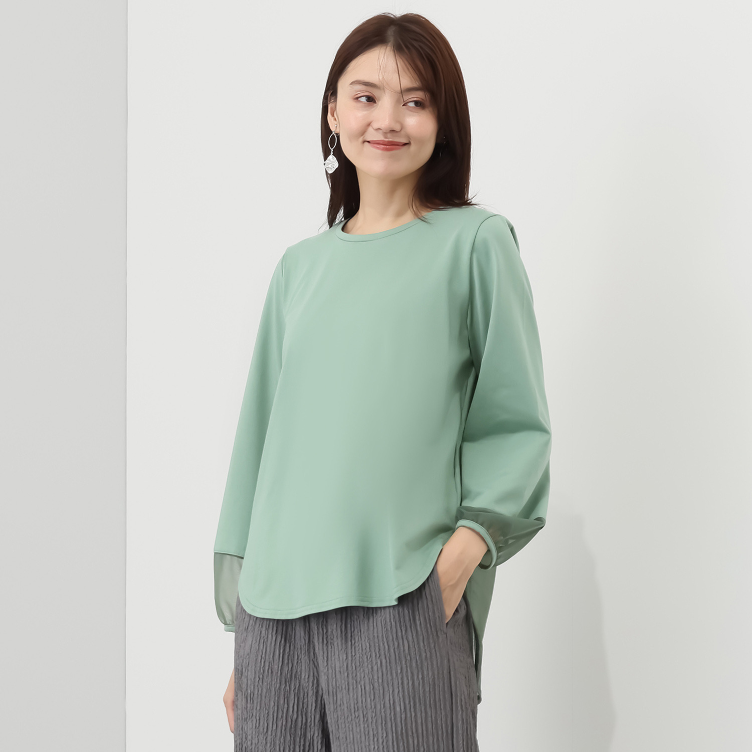 アンリック　オー　ブルー サイロプレミアム メガハイゲージ天竺 シアー切替デザイン プルオーバー