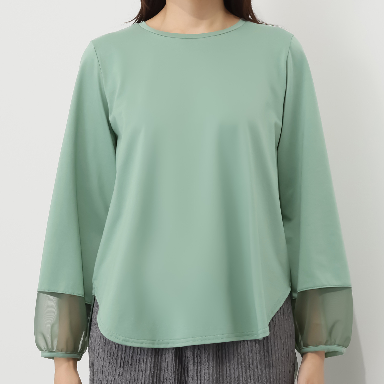 アンリック　オー　ブルー サイロプレミアム メガハイゲージ天竺 シアー切替デザイン プルオーバー