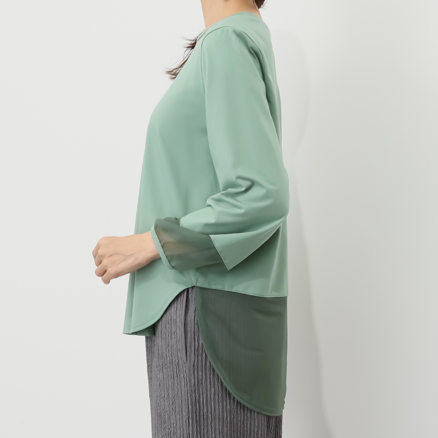 アンリック　オー　ブルー サイロプレミアム メガハイゲージ天竺 シアー切替デザイン プルオーバー