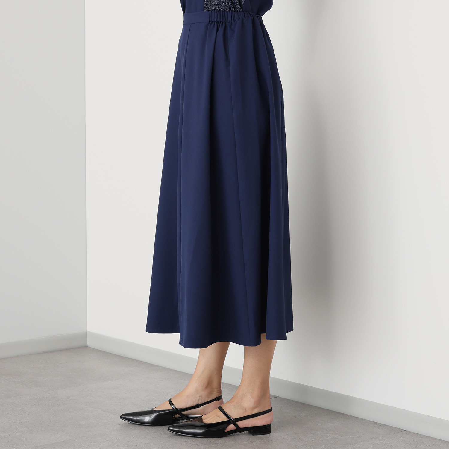 バーチ　ドゥエ 梨地ジョーゼット 六枚接ぎの立体ドレープ フレアースカート