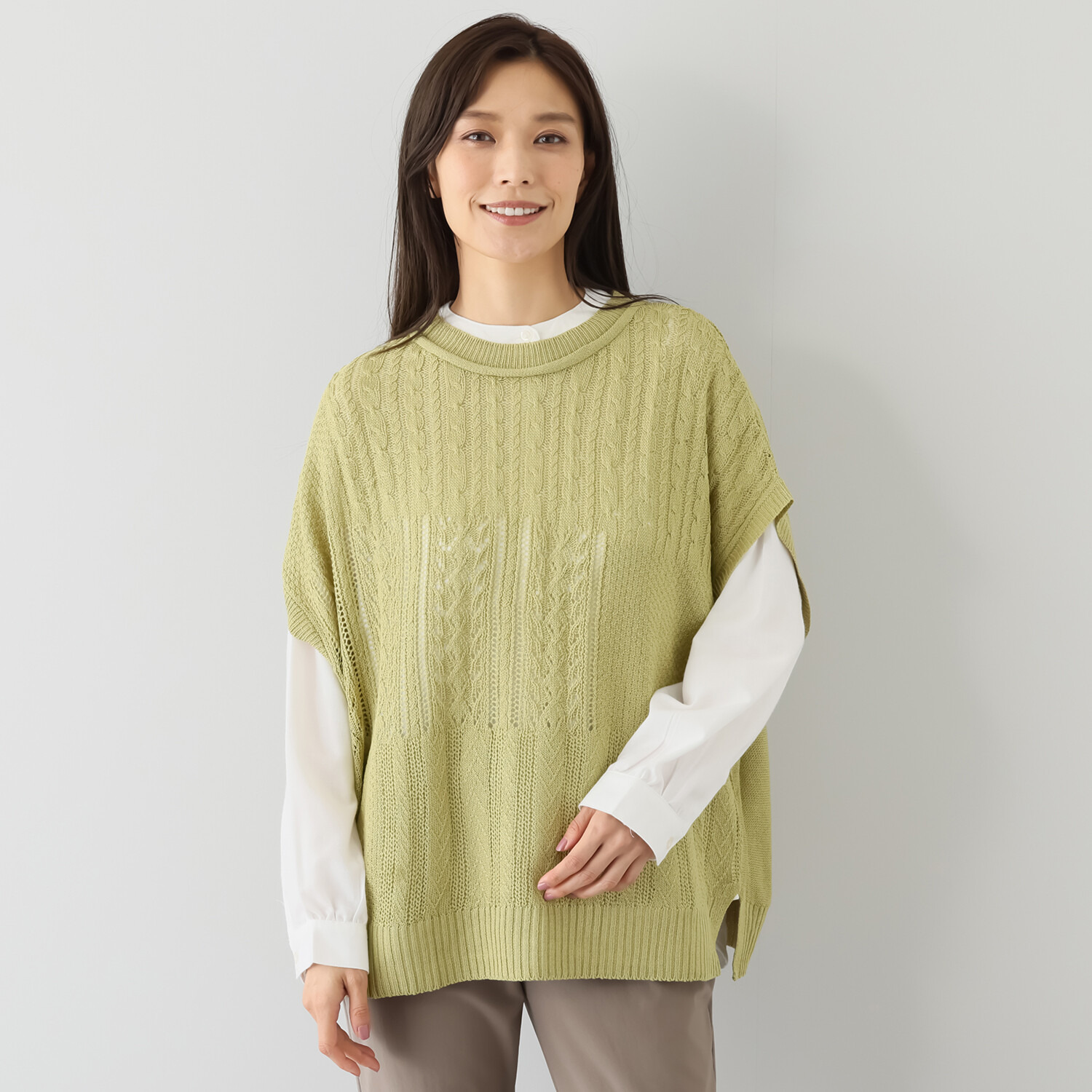 エムエムオー 麻ライクニットベスト× 無地ブラウス アンサンブル