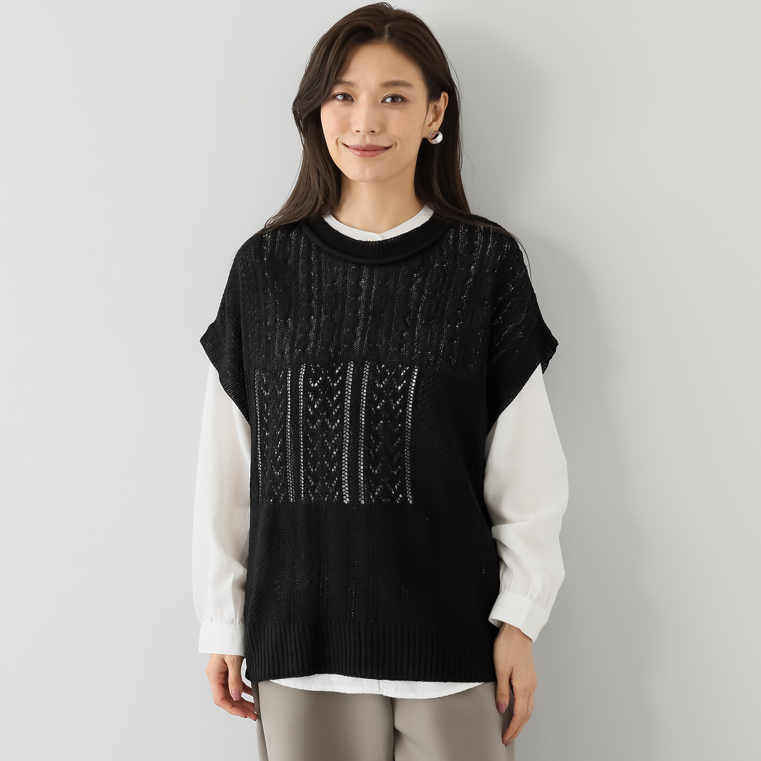 エムエムオー 麻ライクニットベスト× 無地ブラウス アンサンブル