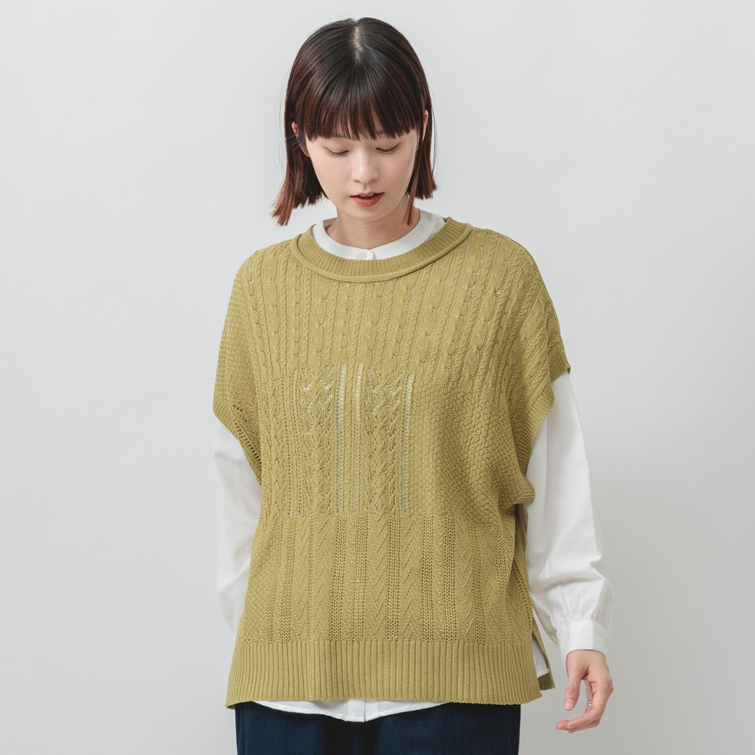 エムエムオー 麻ライクニットベスト× 無地ブラウス アンサンブル