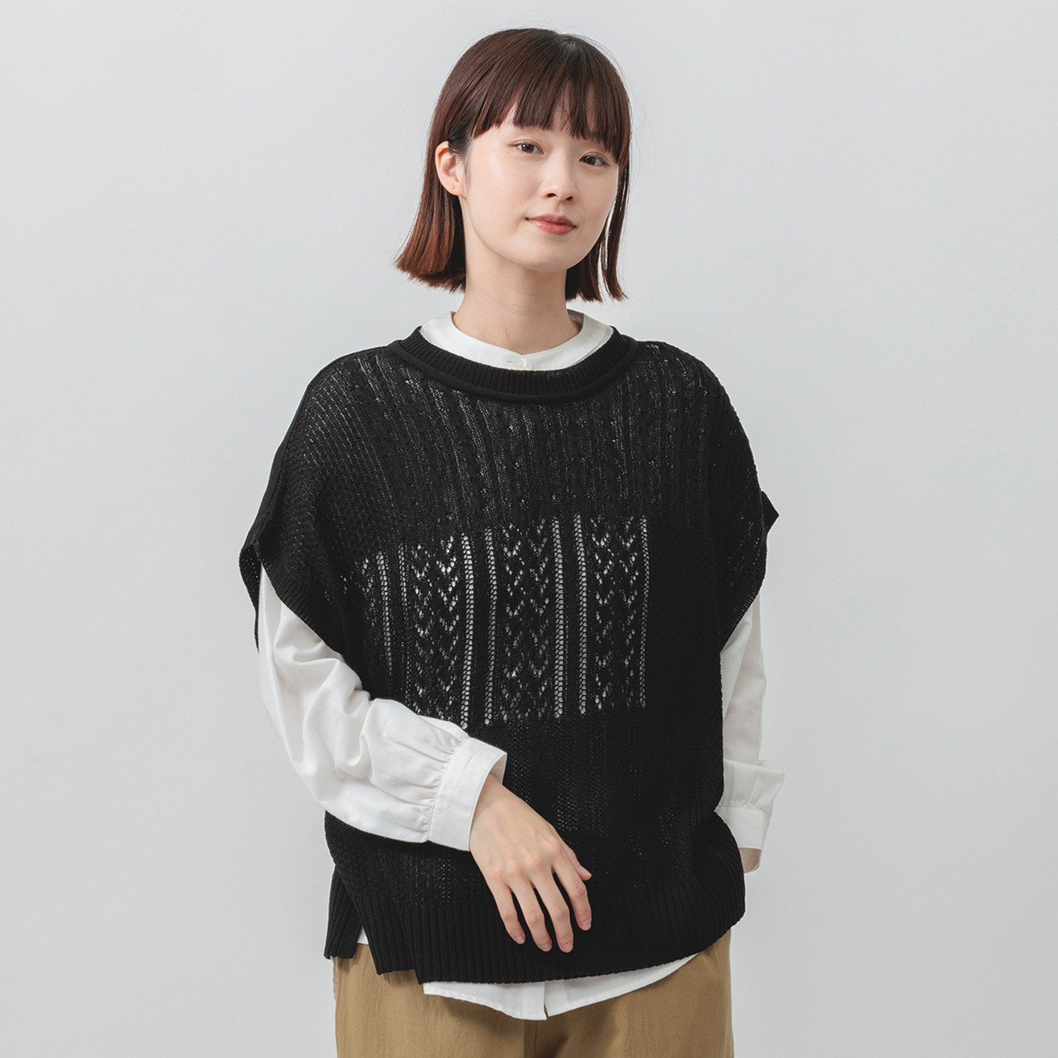 エムエムオー 麻ライクニットベスト× 無地ブラウス アンサンブル