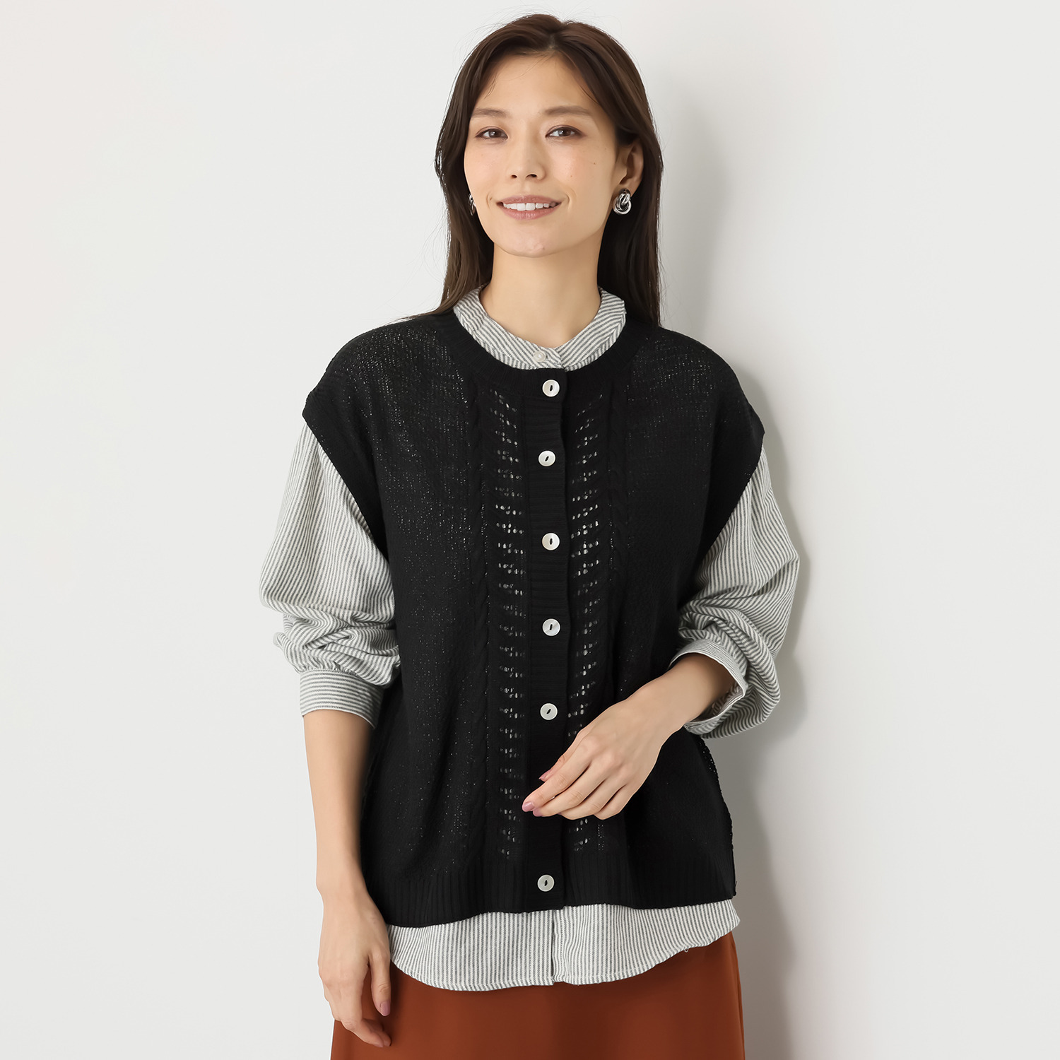 エムエムオー 麻タッチニットジレ× ストライプブラウス アンサンブル