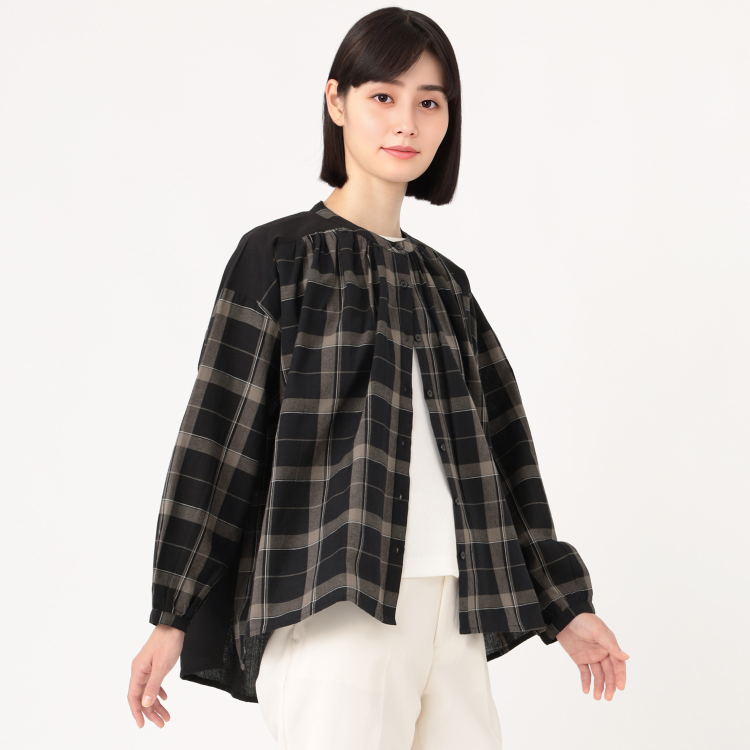 エムエムオー コットン１００％ 先染めキャンブリック チェックブラウス