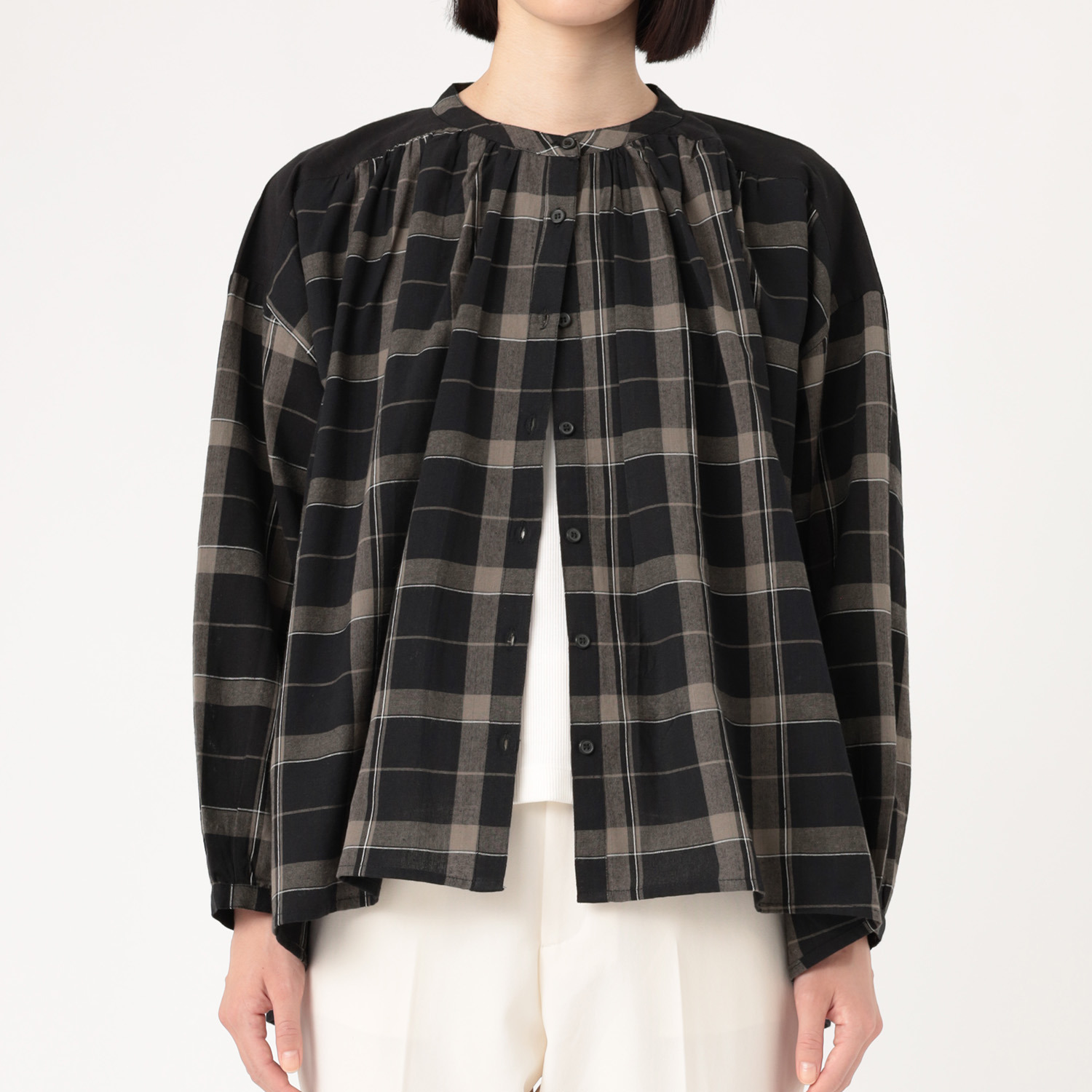 エムエムオー コットン１００％ 先染めキャンブリック チェックブラウス
