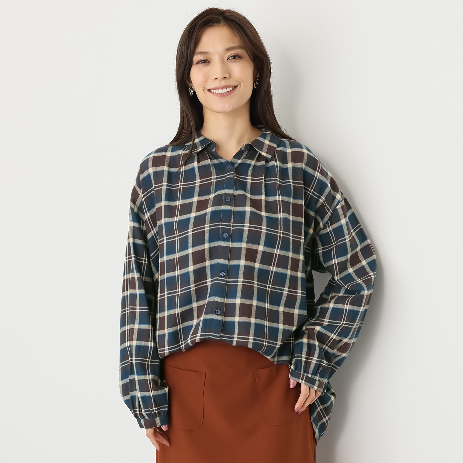 エムエムオー 綿１００％ 先染めツイル チェックブラウス