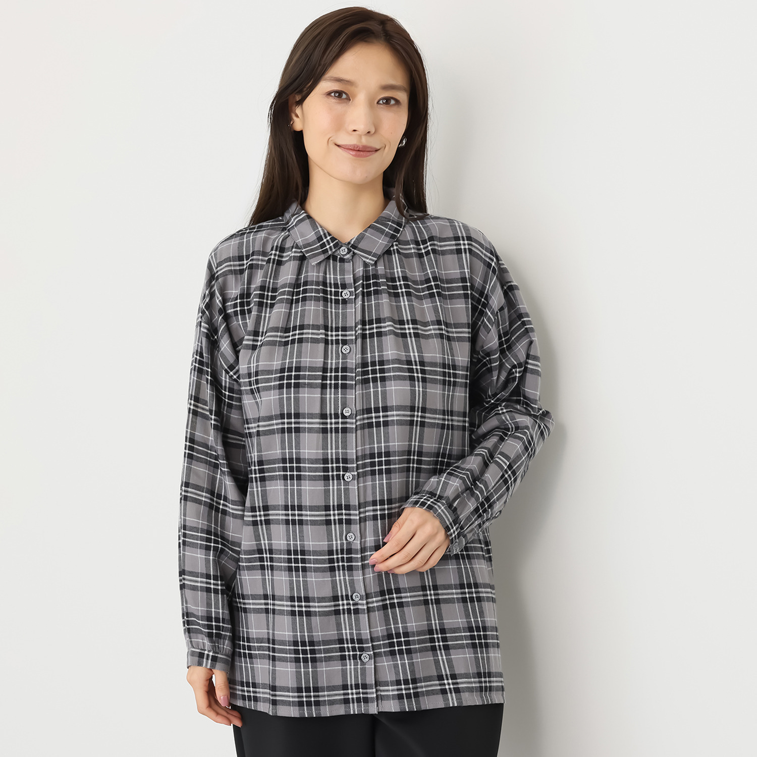 エムエムオー 綿１００％ 先染めツイル チェックブラウス