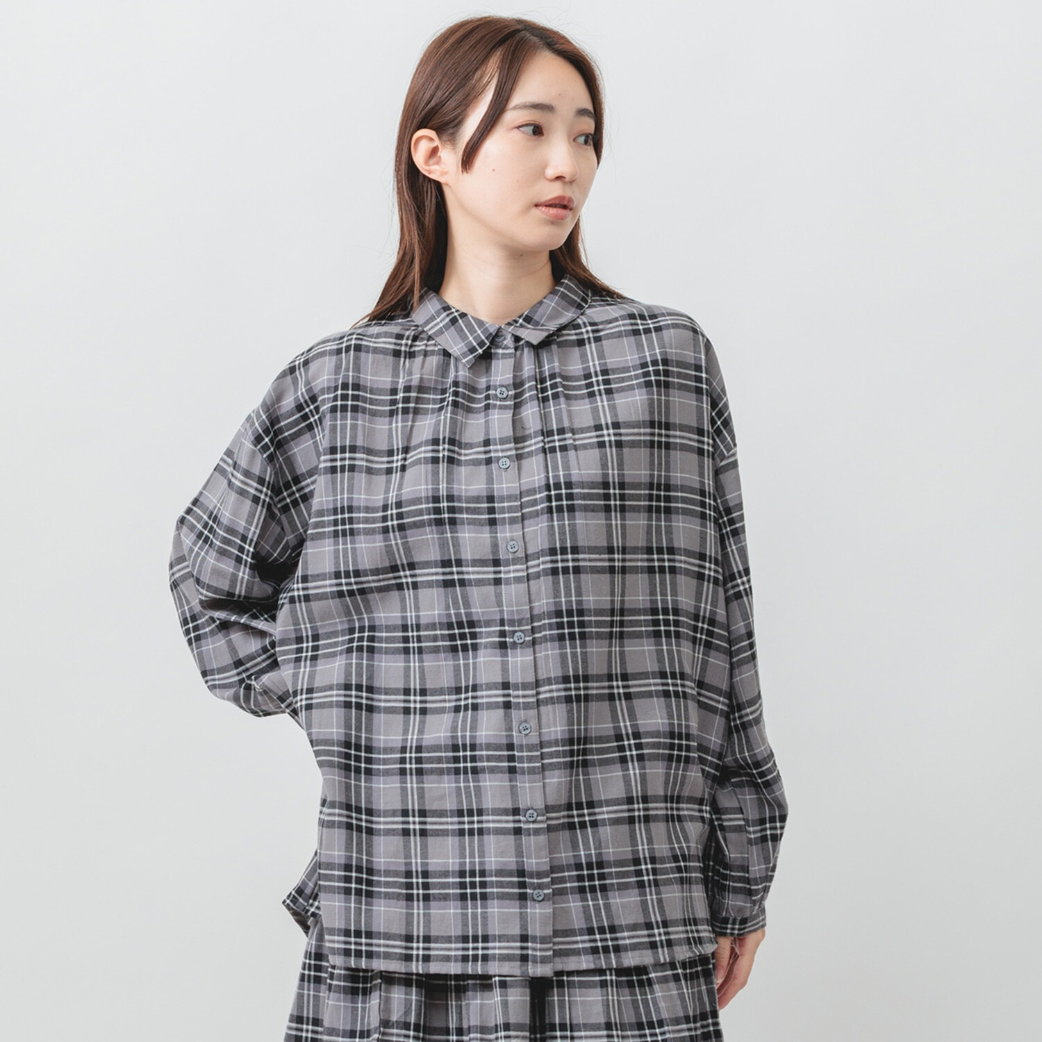 エムエムオー 綿１００％ 先染めツイル チェックブラウス