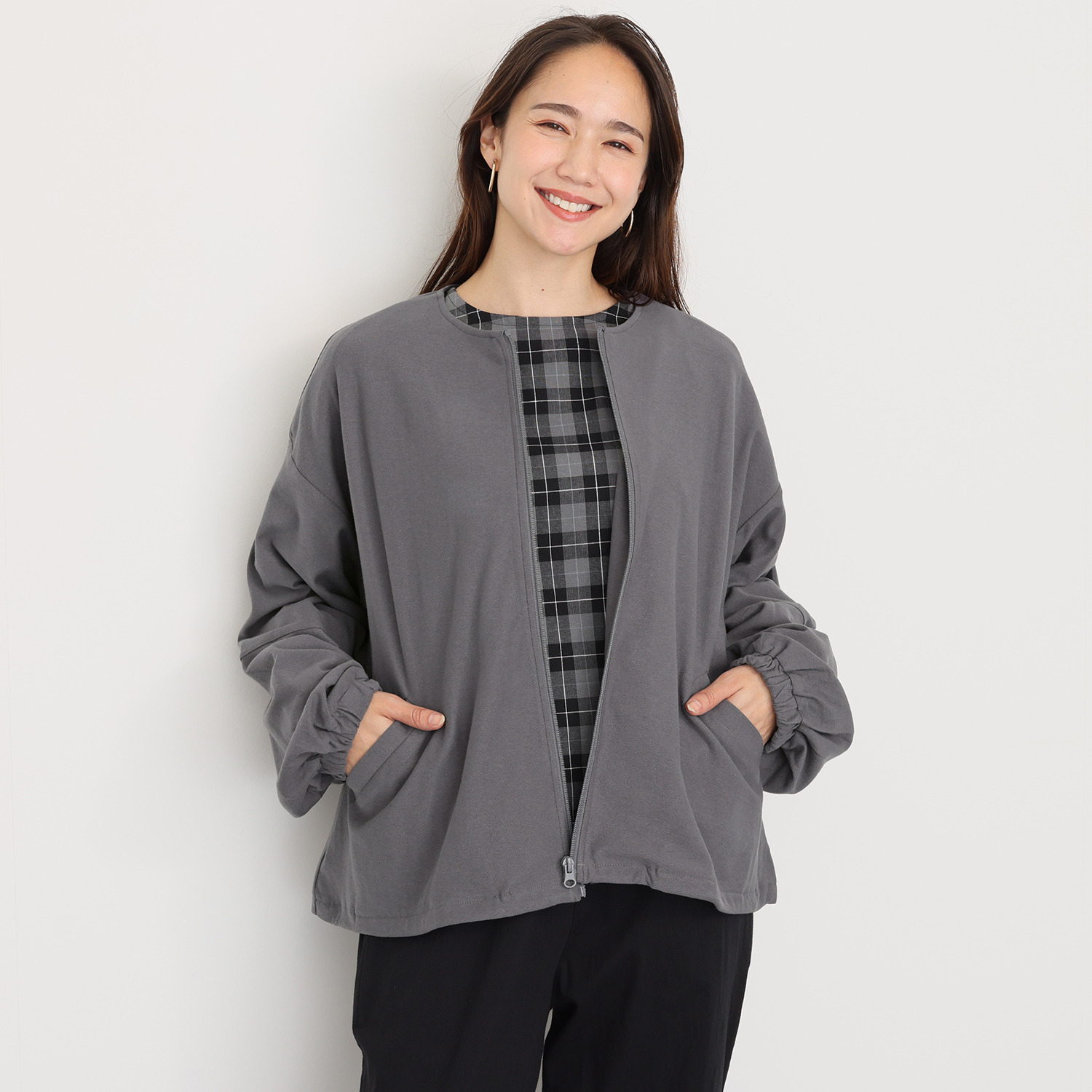 エムエムオー クルーネック ジップカーディガン