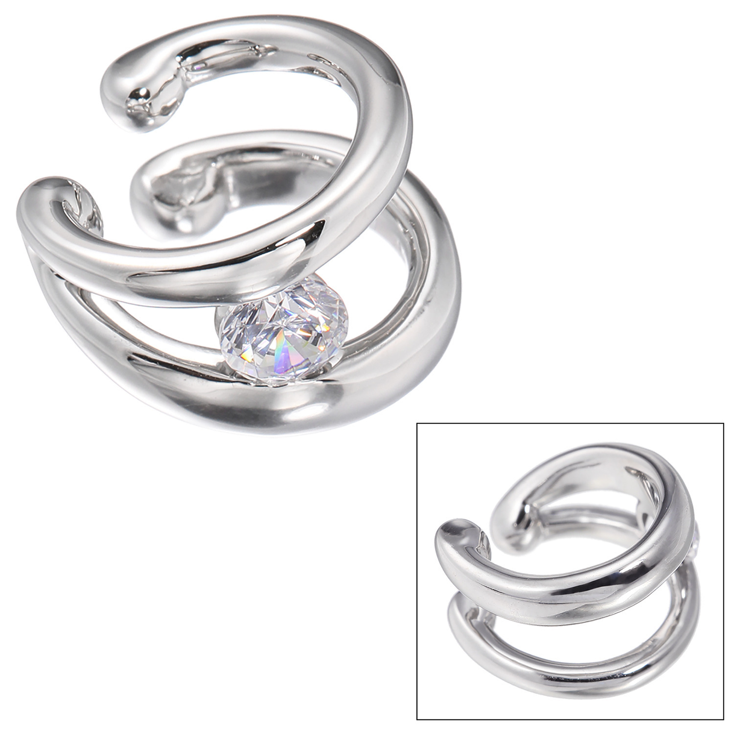 ステングレイス サージカルステンレス プレシオサ社製ＣＺ カーブライン＆ ダブルラインデザイン リバーシブルイヤーカフ ＜片側のみ＞