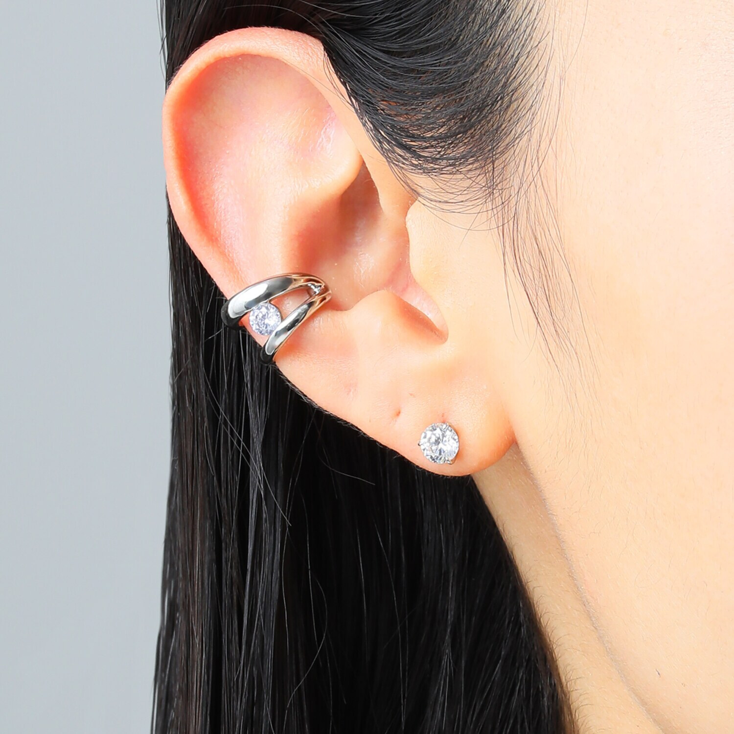 ステングレイス サージカルステンレス プレシオサ社製ＣＺ カーブライン＆ ダブルラインデザイン リバーシブルイヤーカフ ＜片側のみ＞