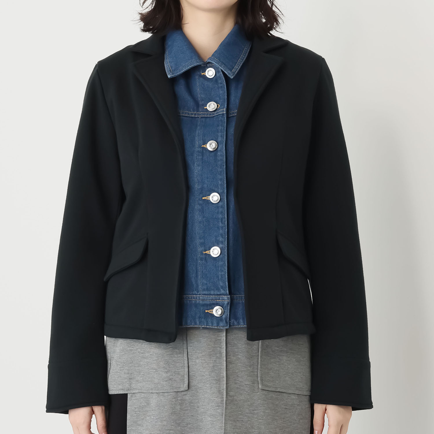 ブルーコレクション おしゃれにキマる！ レイヤード風 デニムドッキング ジャケット