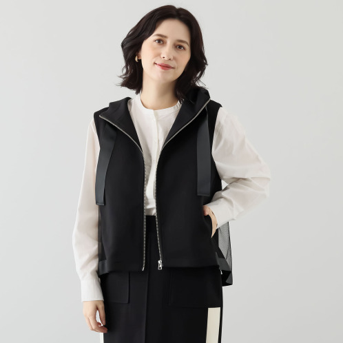 ブルーコレクション　大人かわいい決定版！！　チュール＆　グログランアクセント　フード付ベスト