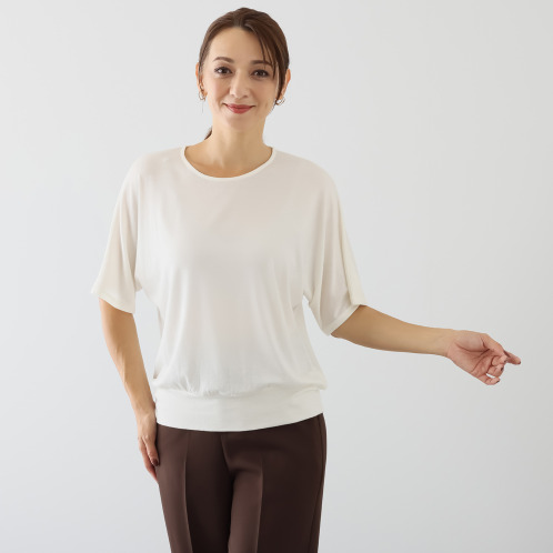 エイガールズ　とろける肌触り　スーパーストレッチ　テンセルカシミヤ混　ドルマンプルオーバー