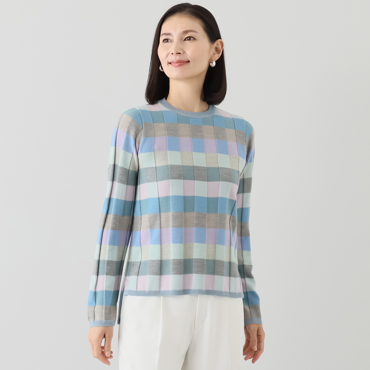 フィルファーレ 格子柄 多色プルオーバー