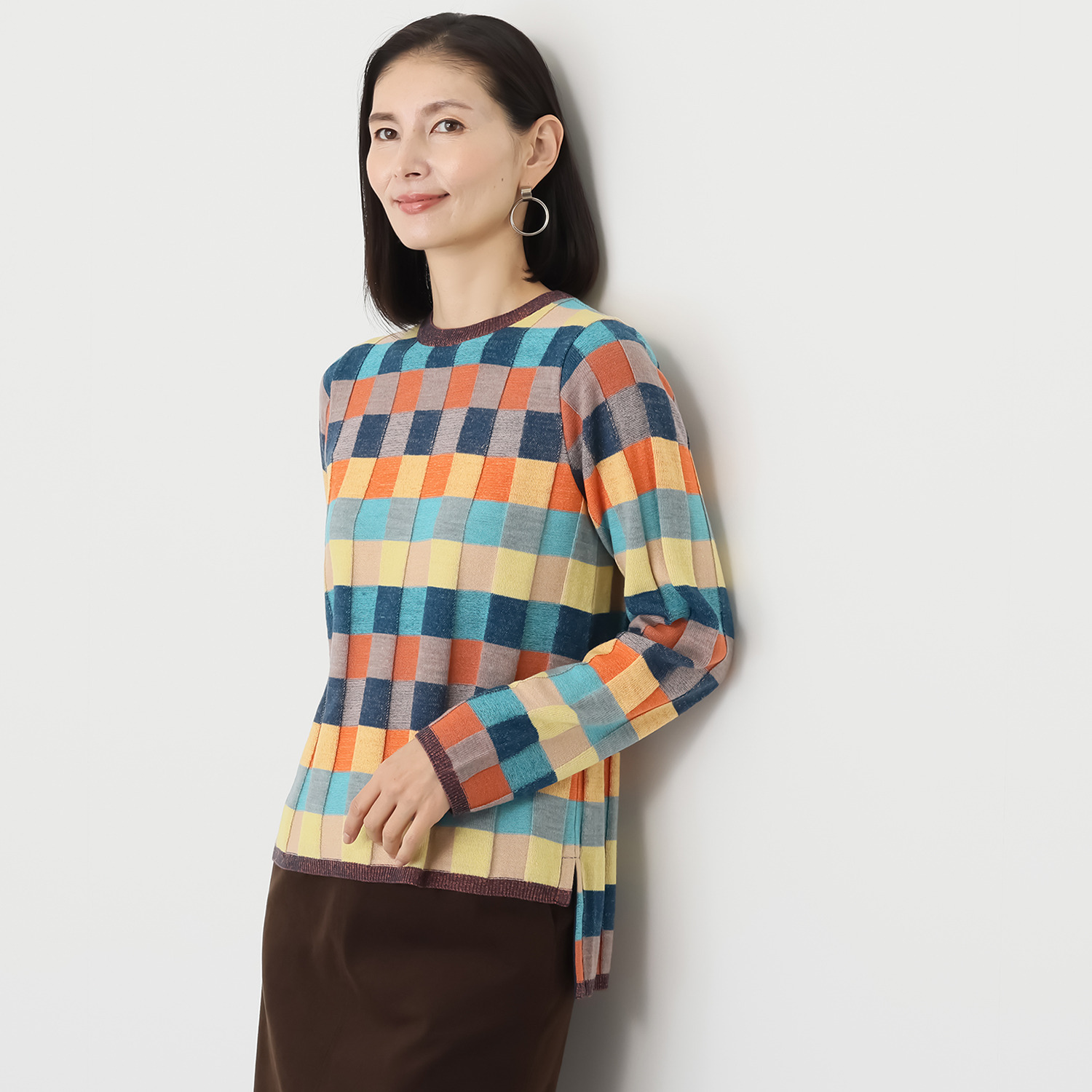 フィルファーレ 格子柄 多色プルオーバー