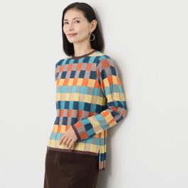 フィルファーレ 格子柄 多色プルオーバー
