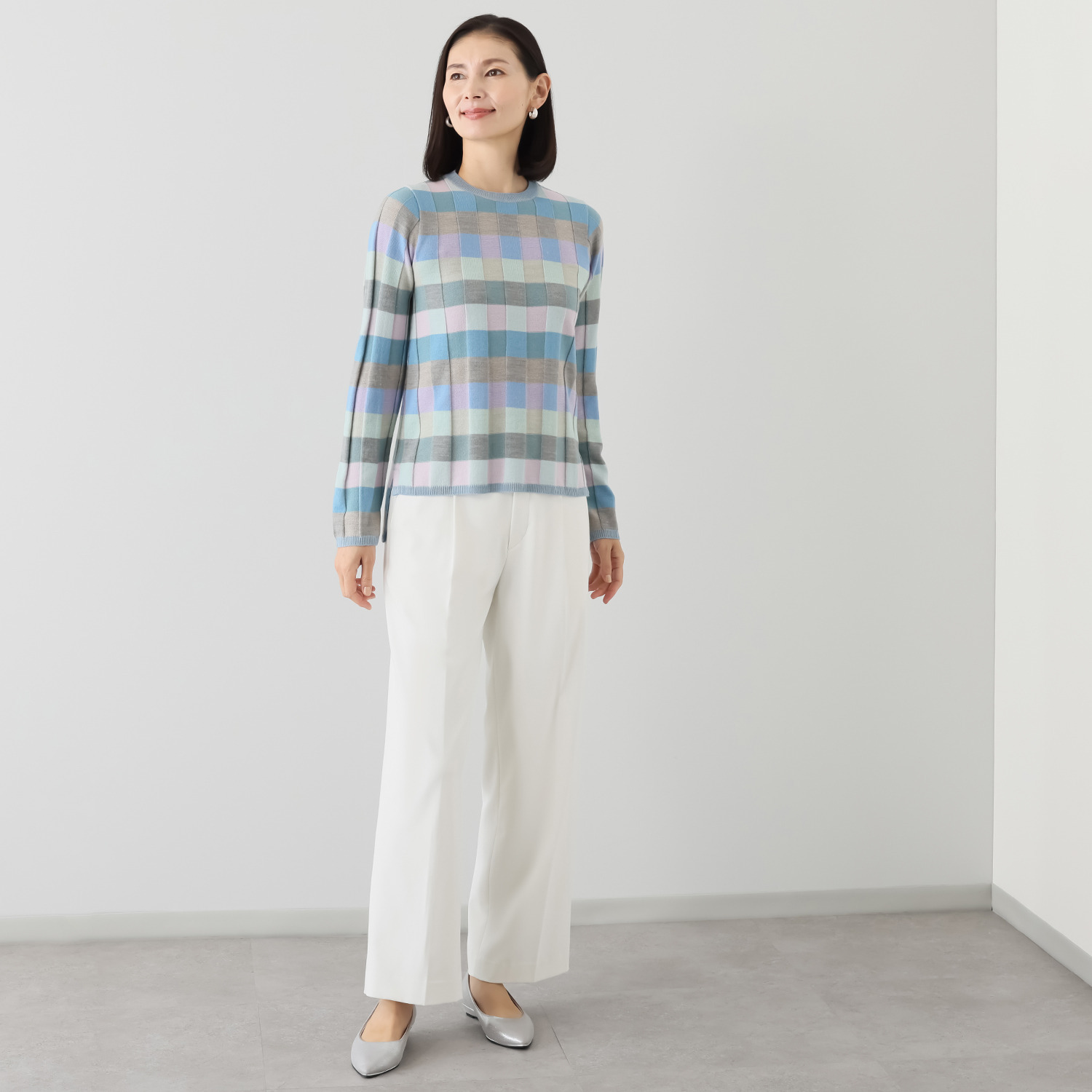 フィルファーレ 格子柄 多色プルオーバー