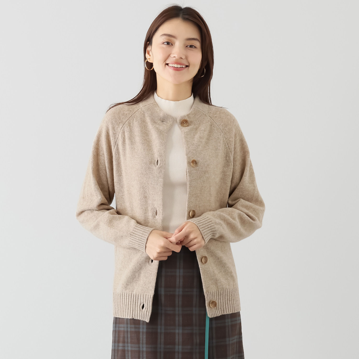 ルナリア ラムウール混 ボトルネック ニットカーディガン