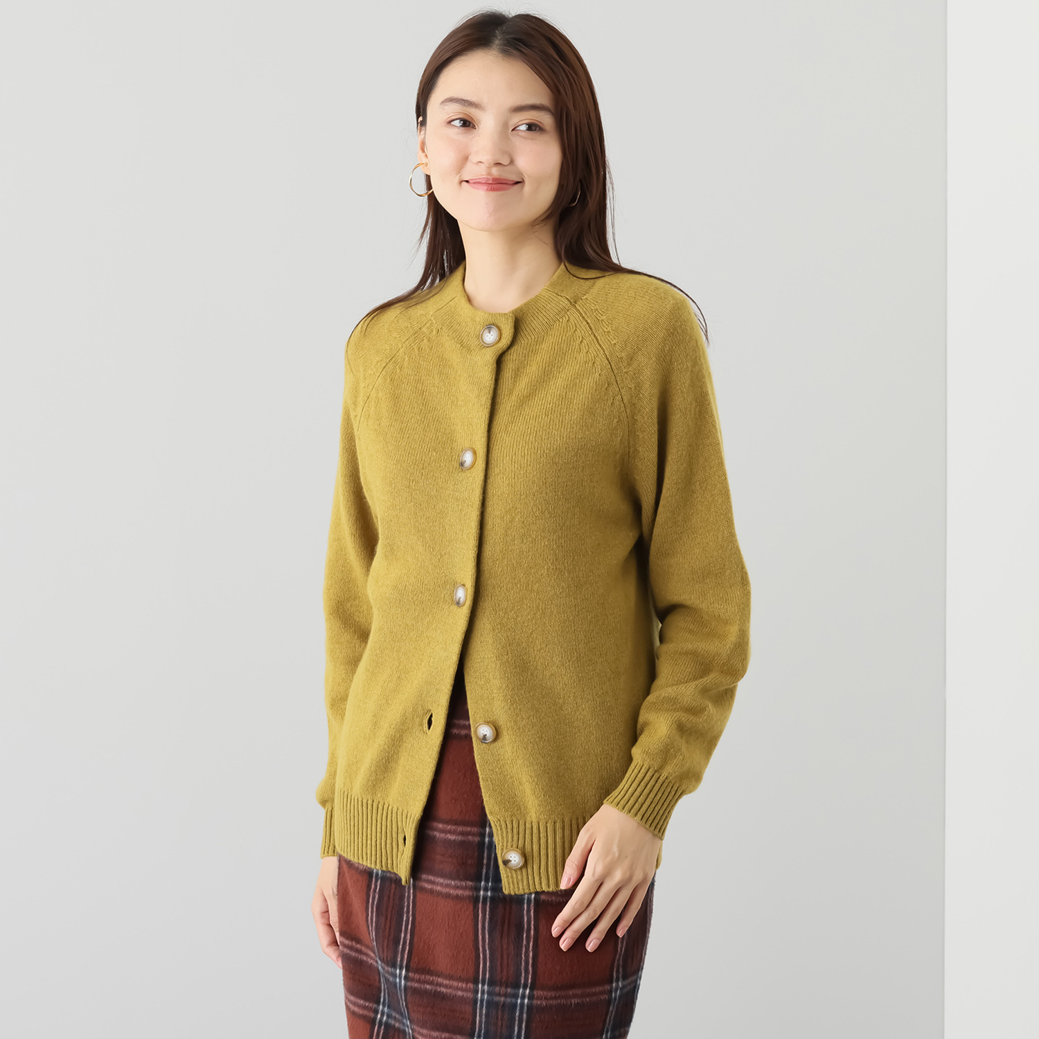 ルナリア ラムウール混 ボトルネック ニットカーディガン