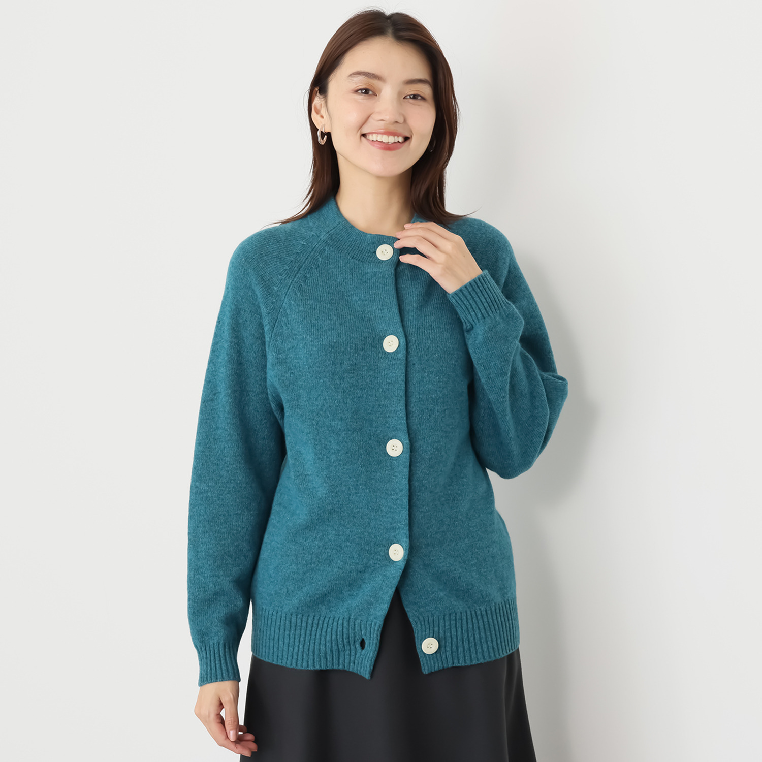 ルナリア ラムウール混 ボトルネック ニットカーディガン